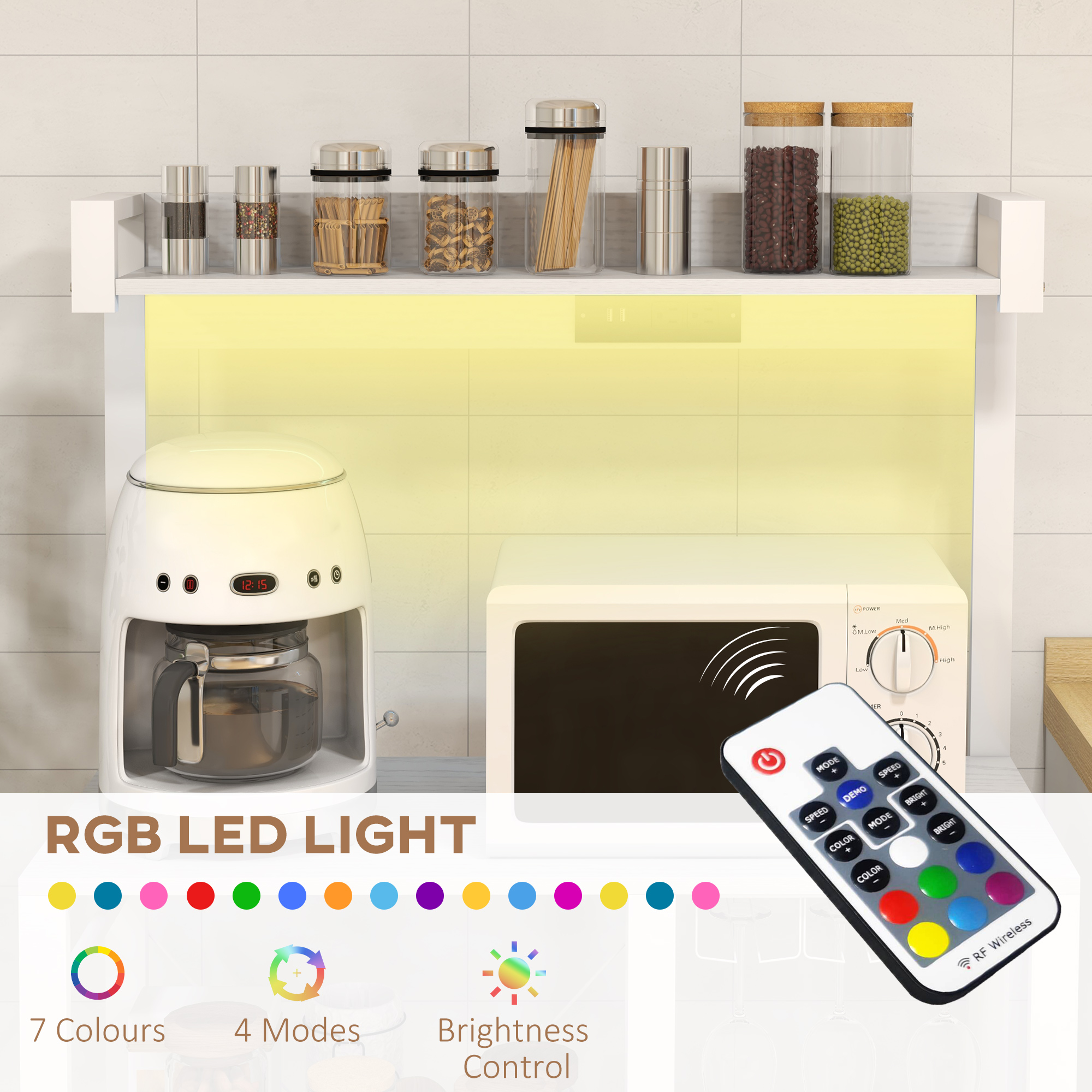 HOMCOM White Industrial Kitchen Baker's Rack with RGB Lights, Charging Station, Glass Holders & Open Shelves | Aosom.com 2