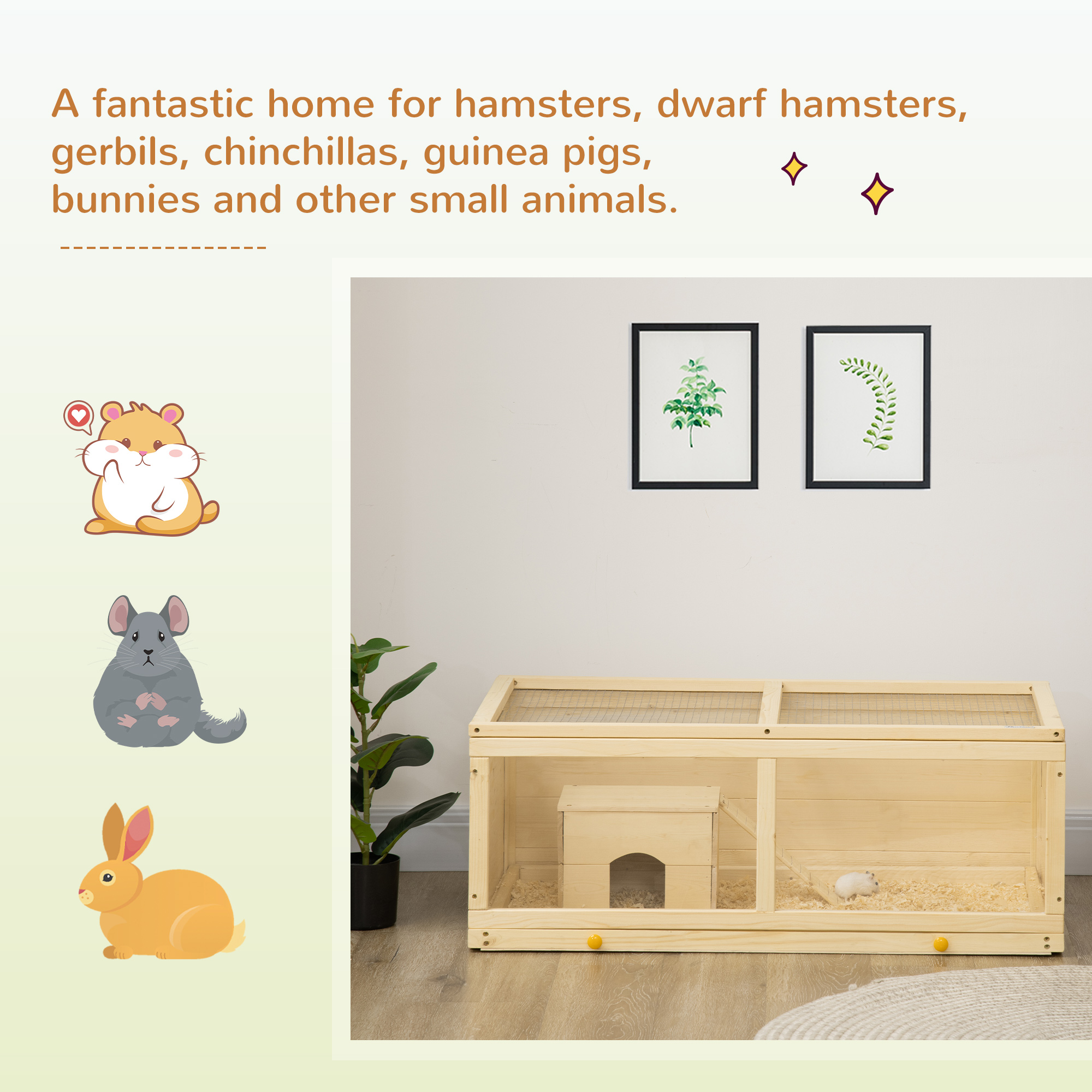 Image showcasing PawHut Wooden Hamster Cage, Small Animals Kit Hutch, Exercise Play ...