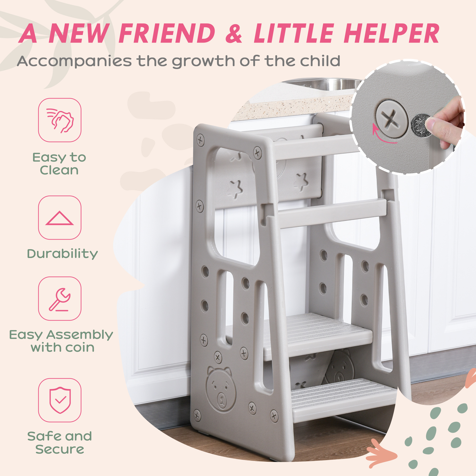 Qaba Toddler Tower with Adjustable Platform, Toddler Kitchen
