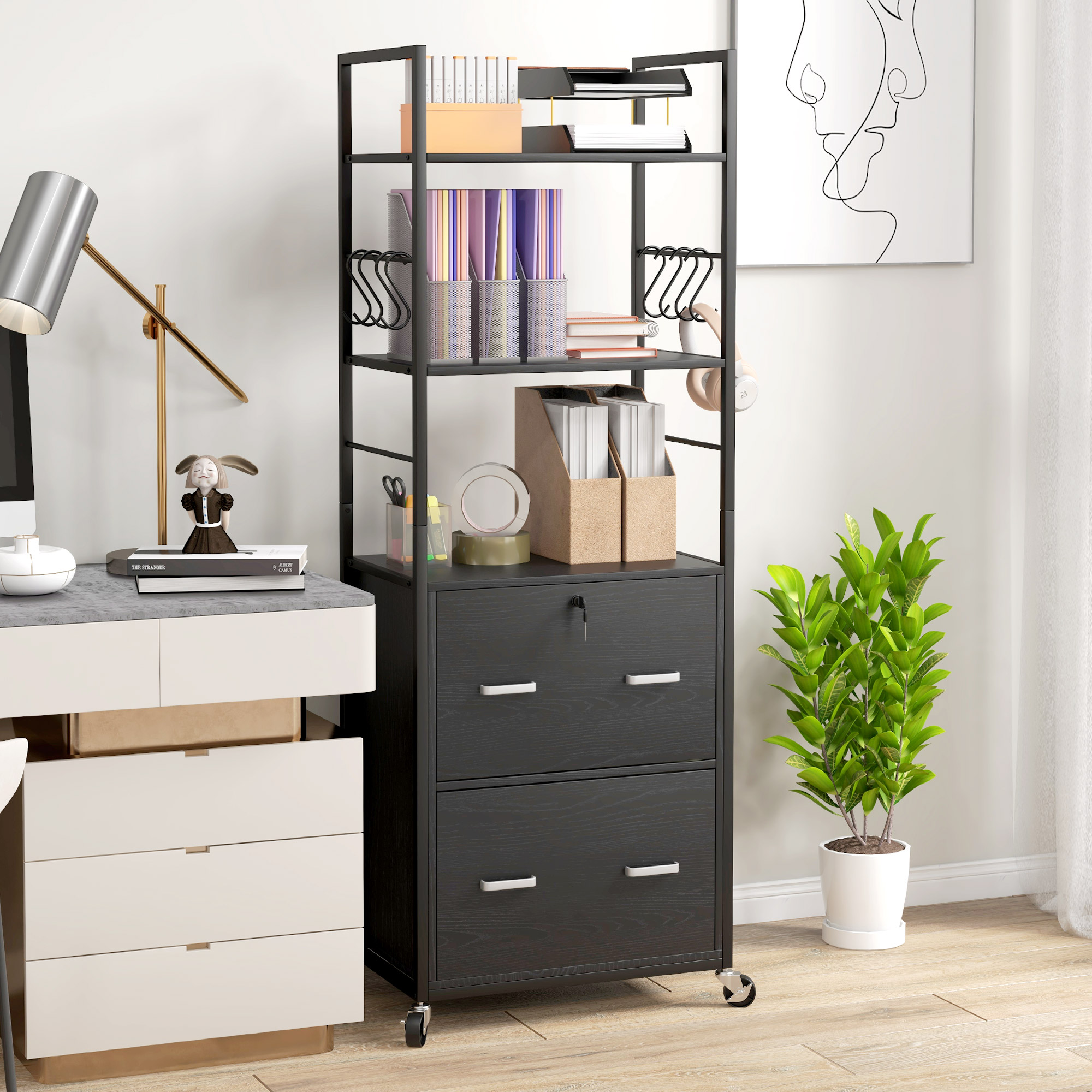 Vinsetto Locking File Chest: 2-Drawer Mobile Cabinet with Adjustable Bar for Letter/A4/Legal Document Organization, Black Aosom Canada