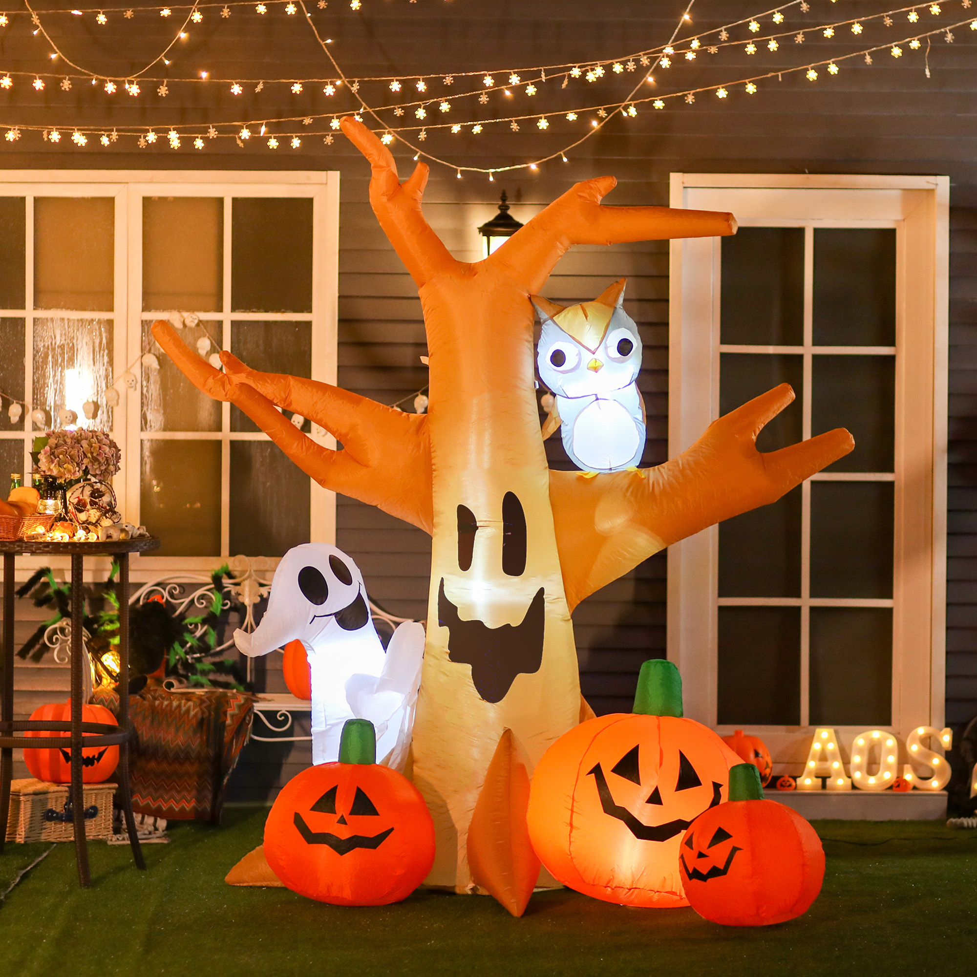 HOMCOM 7.5’ Tall Outdoor Lighted Airblown Inflatable Halloween Decoration - Haunted Tree W/ Owl/Ghost/Pumpkins | Aosom Canada