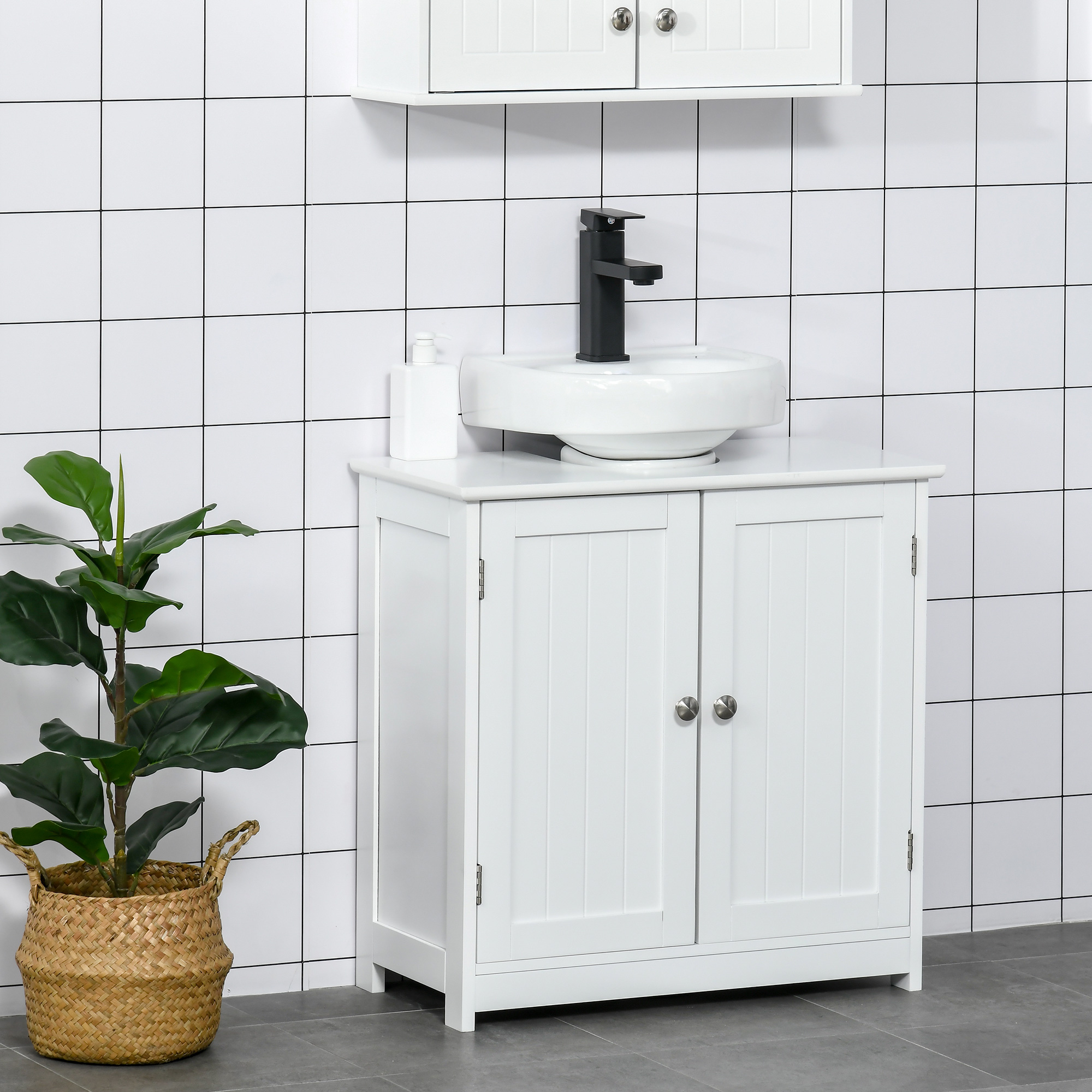 kleankin Pedestal Sink Cabinet White Bathroom Vanity Storage with U-Shape Cut-Out Adjustable Shelf | Aosom.com 0