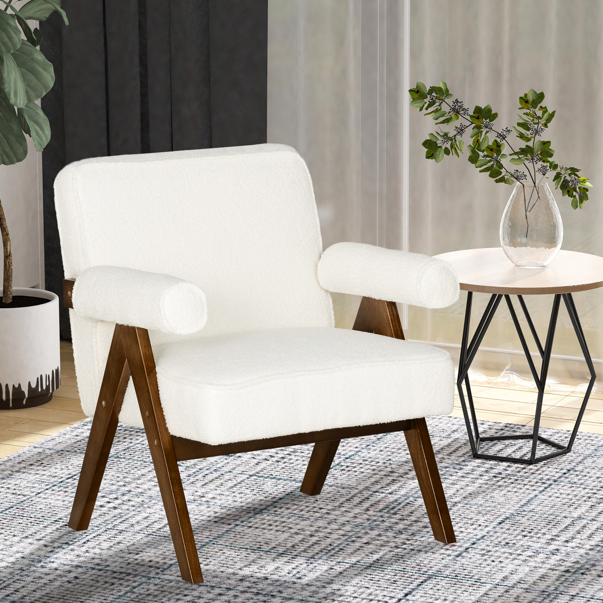 HOMCOM Cashmere Accent Chair Armchair with Wide Seat and Soft Padded Armrests for Reading, Bedroom, Cream White Aosom Canada