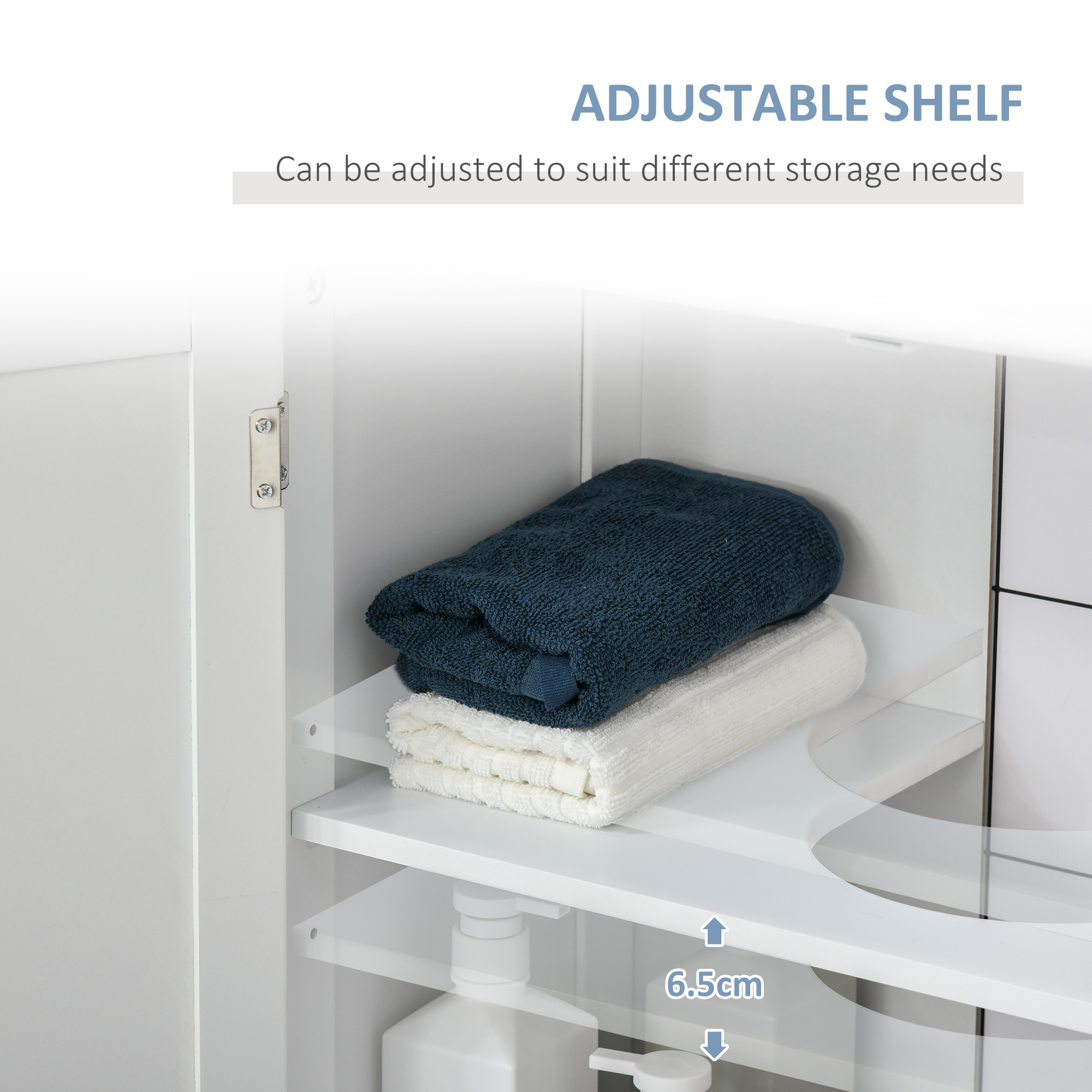 kleankin Pedestal Sink Cabinet White Bathroom Vanity Storage with U-Shape Cut-Out Adjustable Shelf | Aosom.com 4
