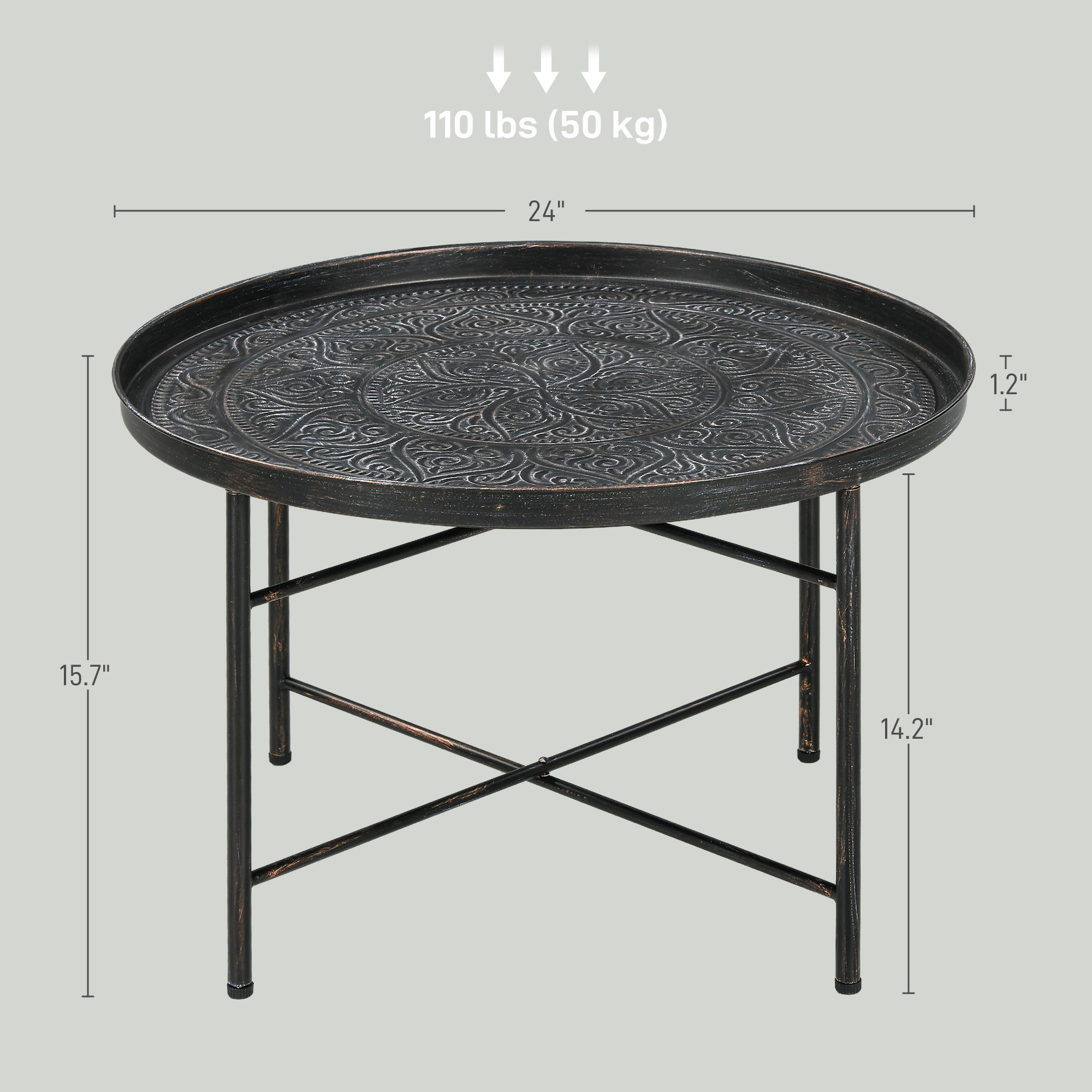 HOMCOM Cafe Table for Living Room, 24" Round Center Table with Hammered Tray Top and Metal Frame for Bedroom, Pewter 1