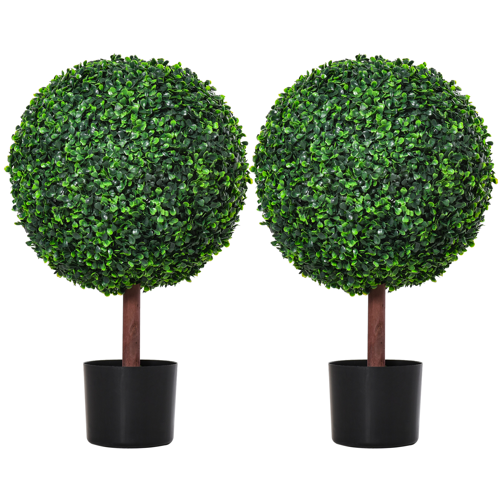 Outsunny 23.5" Artificial Boxwood Topiary Ball Tree, Fake Decorative Plant, Nursery Pot Included for Home, Balcony, Backyard and Garden, Set of 2, Gre