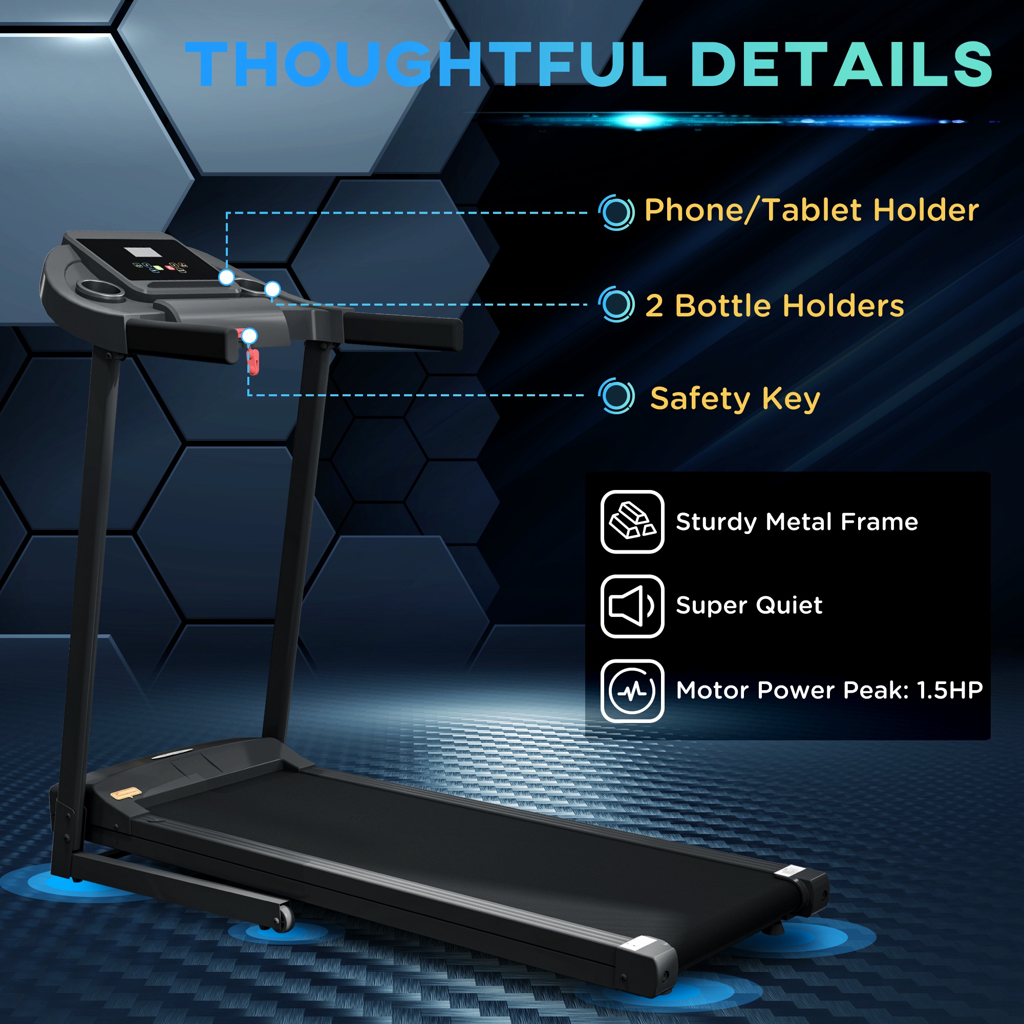 Soozier Treadmill Machine Electric Folding Exercise Running Machine 12 Preset Programs w/ LED Display, Phone Holder for Home Gym Indoor Fitness, Black 6