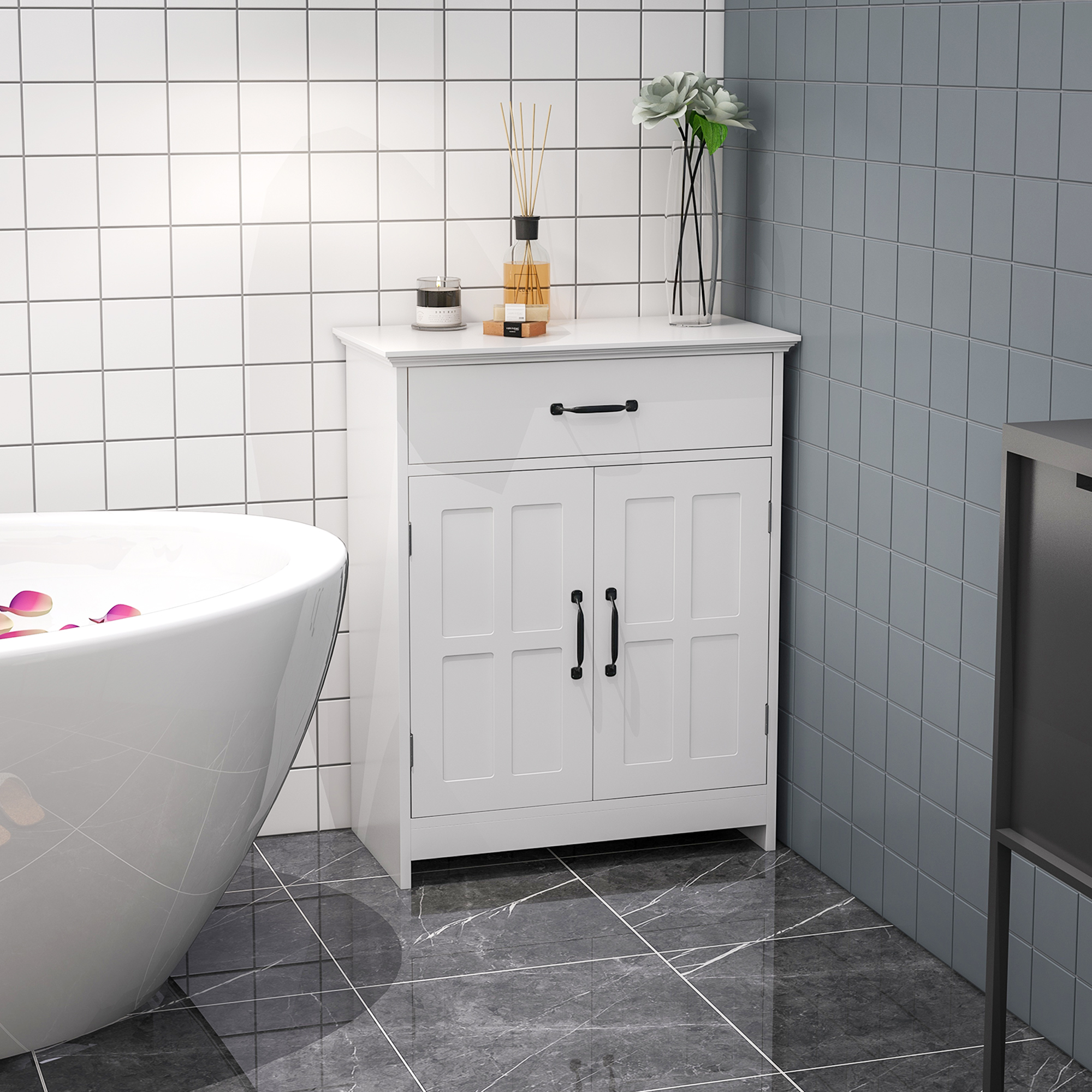 kleankin 2-Door Bathroom Cabinet: Adjustable Shelves, Versatile Storage & Compact 23.6"x11.8"x29.5" Design in White Finish Aosom Canada