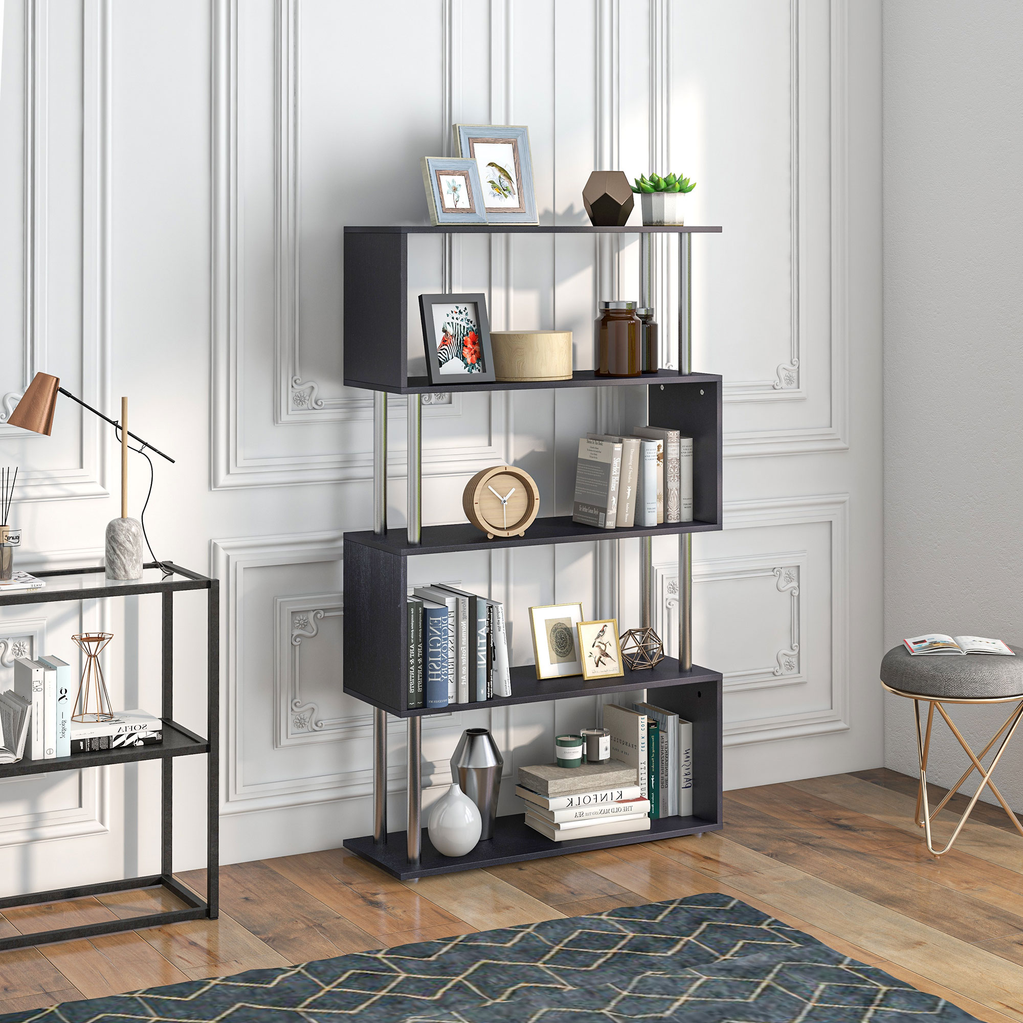 HOMCOM Wooden S Shape Bookcase Bookshelf Dividers Storage Display Unit - View #3