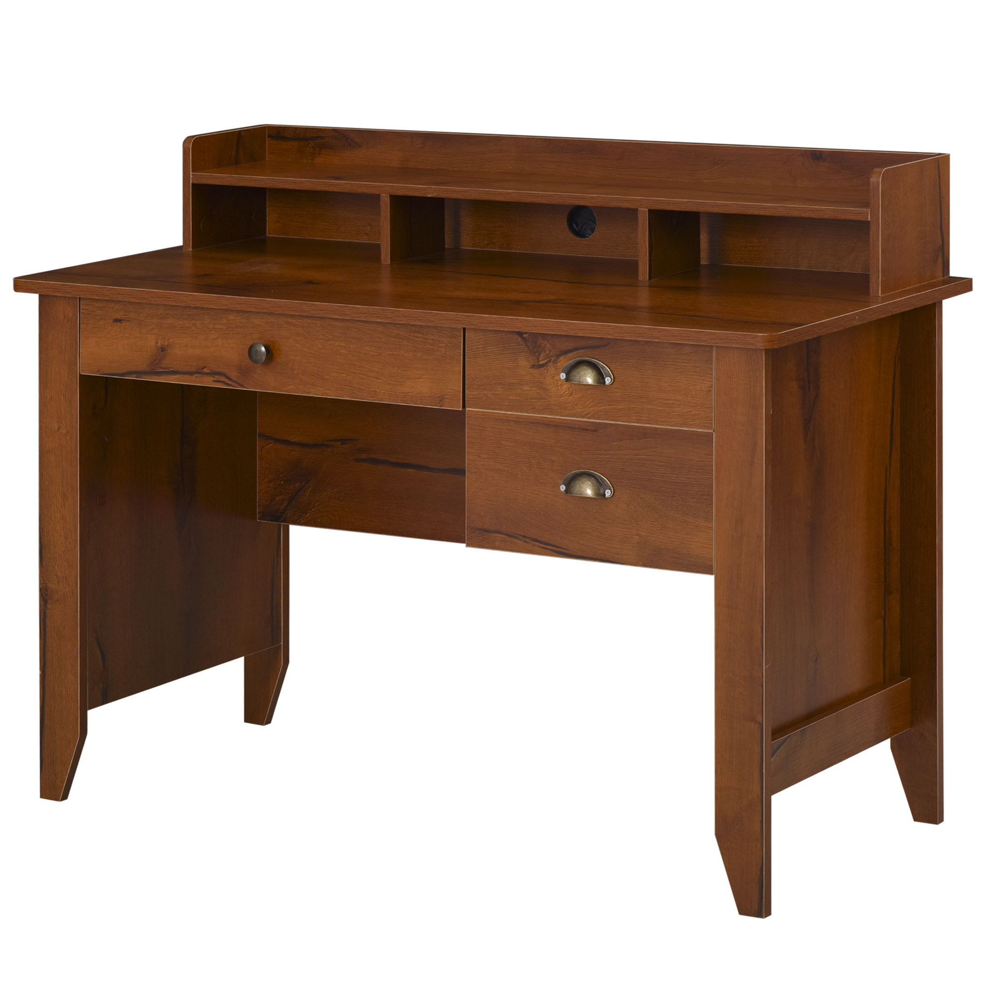 Drawers, Study Surface with Organizer Hutch, Shelving, Home Workspace Study Surface Study Work Table with Cable Management, Brown 1