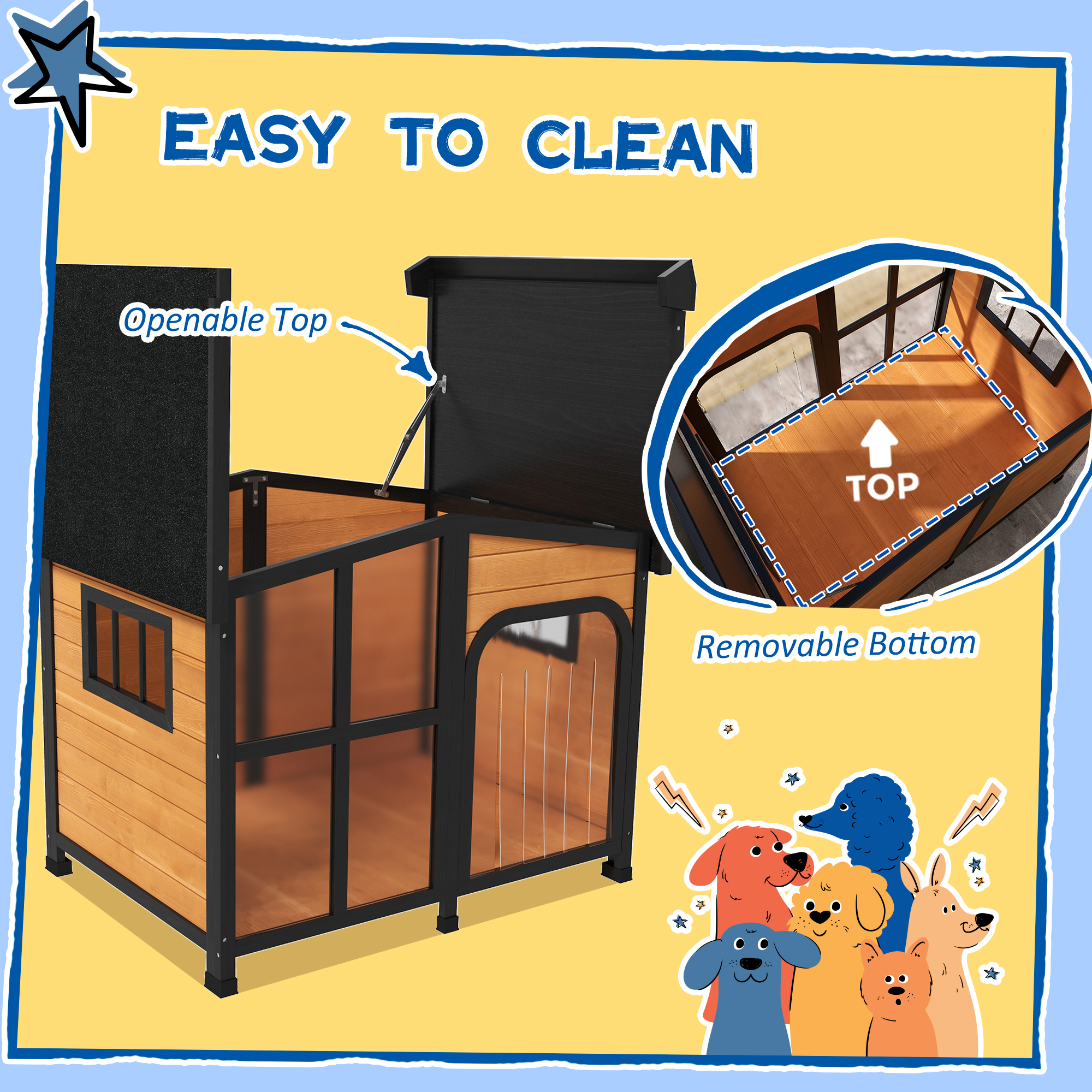 PawHut Cabin-Style Wooden Dog House for Large Dogs with Openable Roof ...