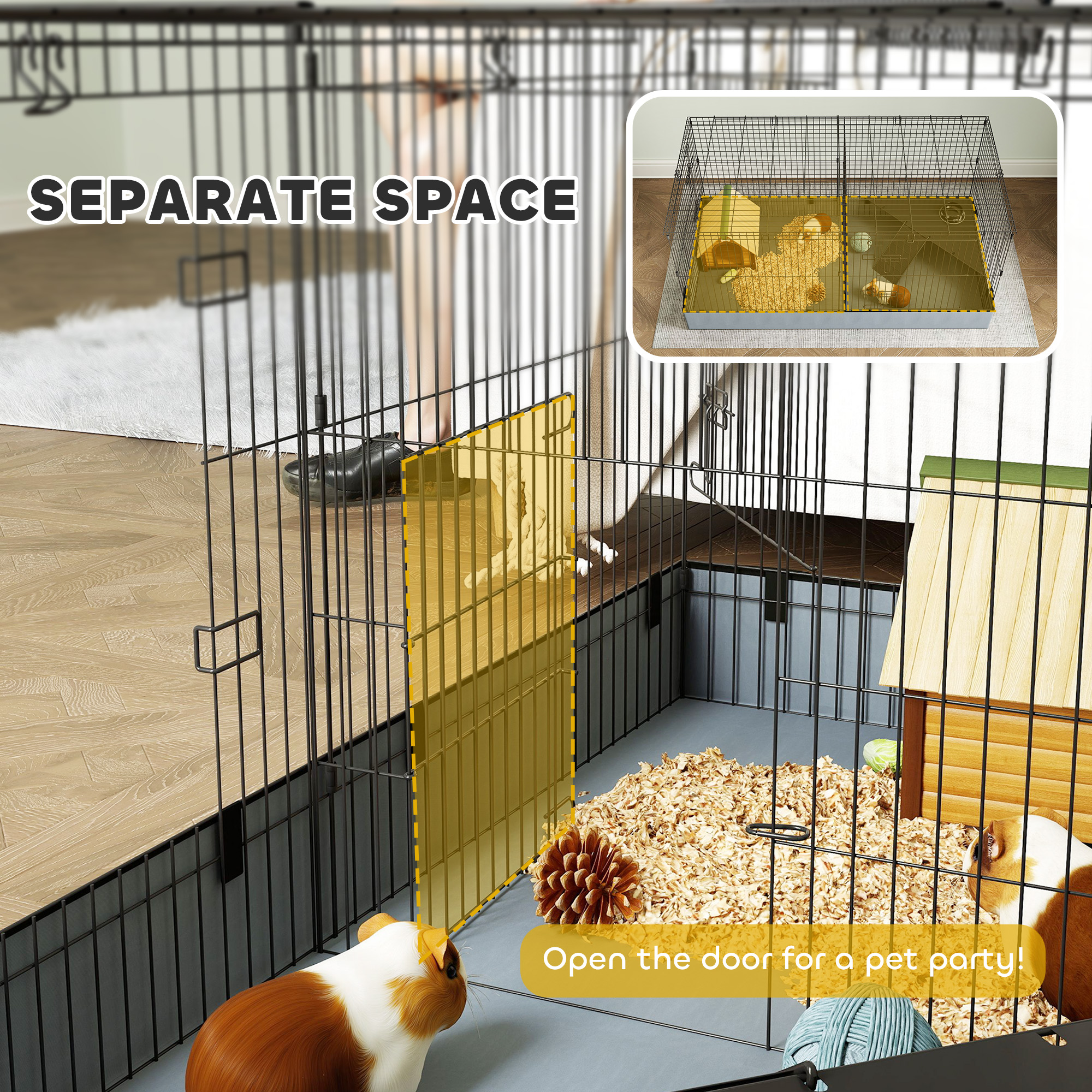 PawHut Guinea Pig Cage with Removable Top, Separate Area