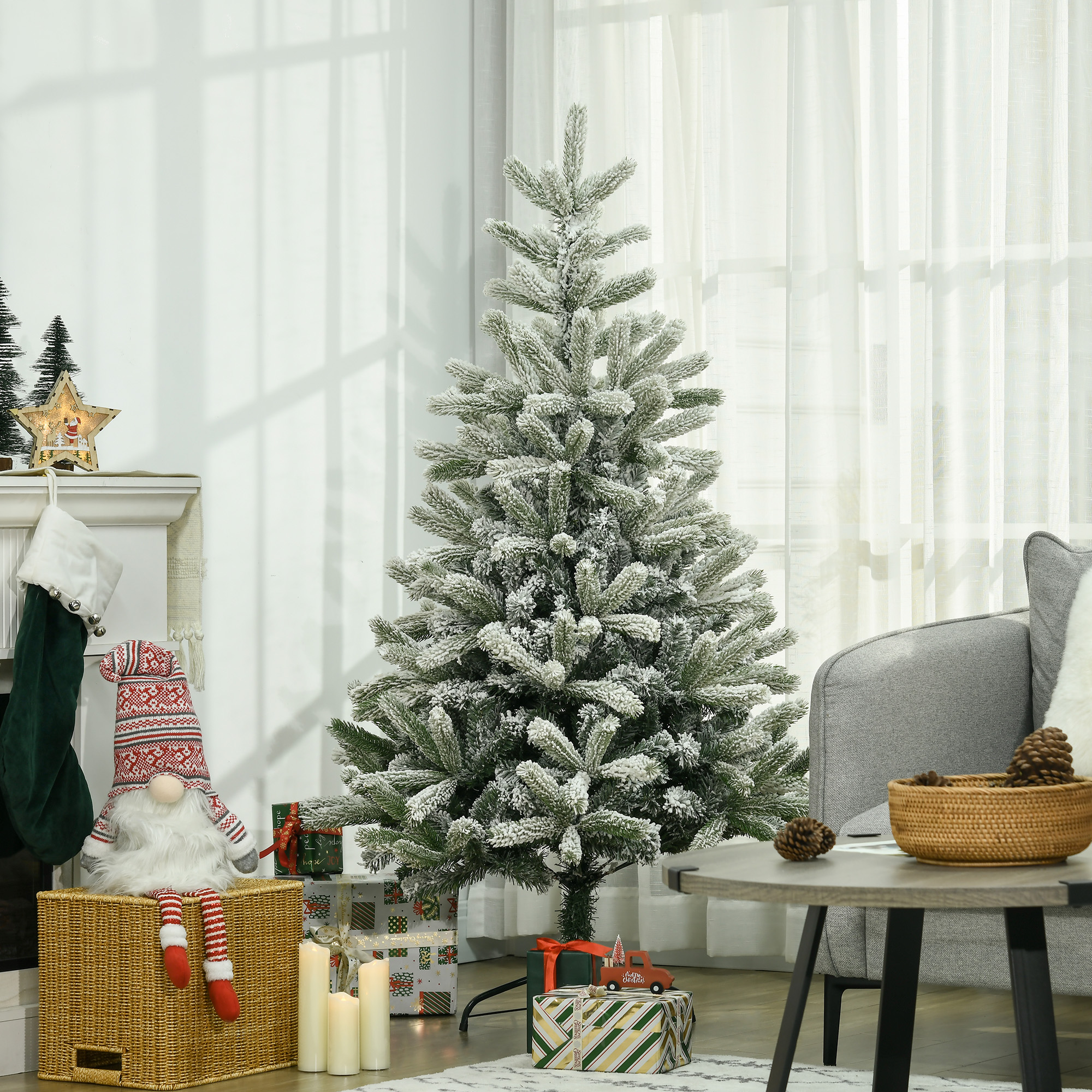 HOMCOM HOMCM 5ft Artificial Snow-Flocked Tree Holiday Home Indoor