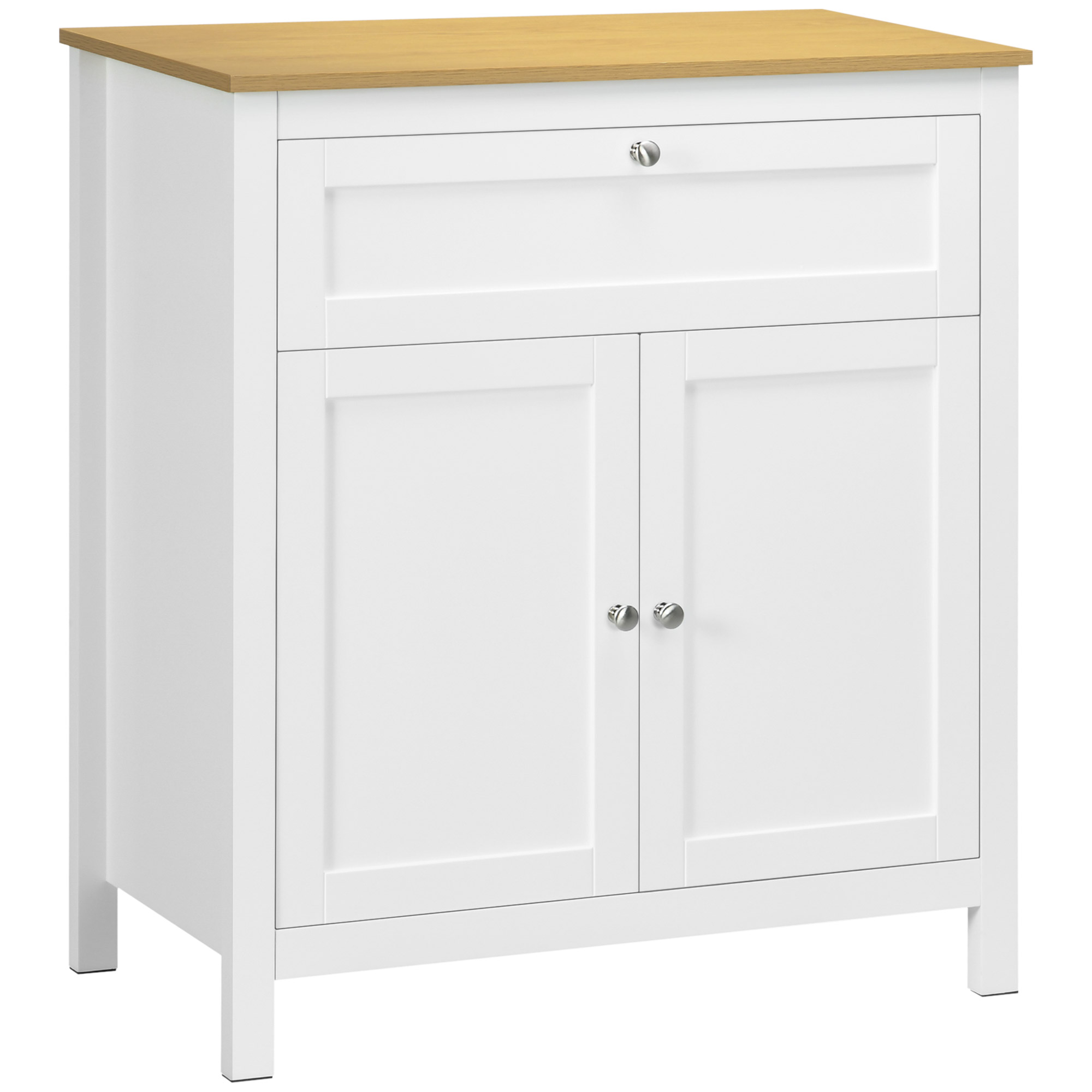 Buffet Surface with Organizer Drawer, Sideboard Organizer Unit, Double Entry Cupboard and Adjustable-Height Shelving for Living Room, Entryway, White 1