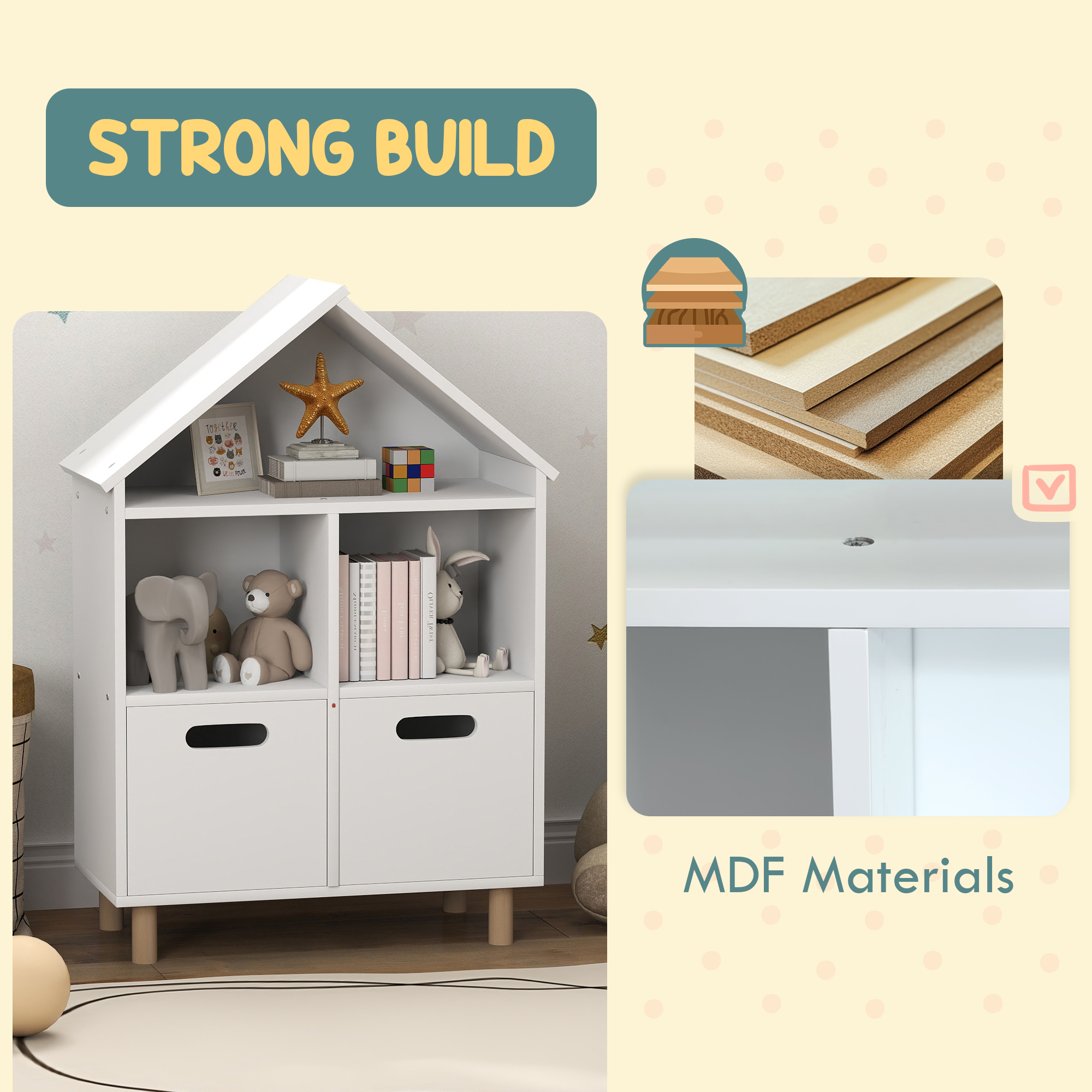 Qaba 3 Tier Kids Bookshelf with Two Drawers, for Kids Rooms, Bedroom, Nursery, White 3