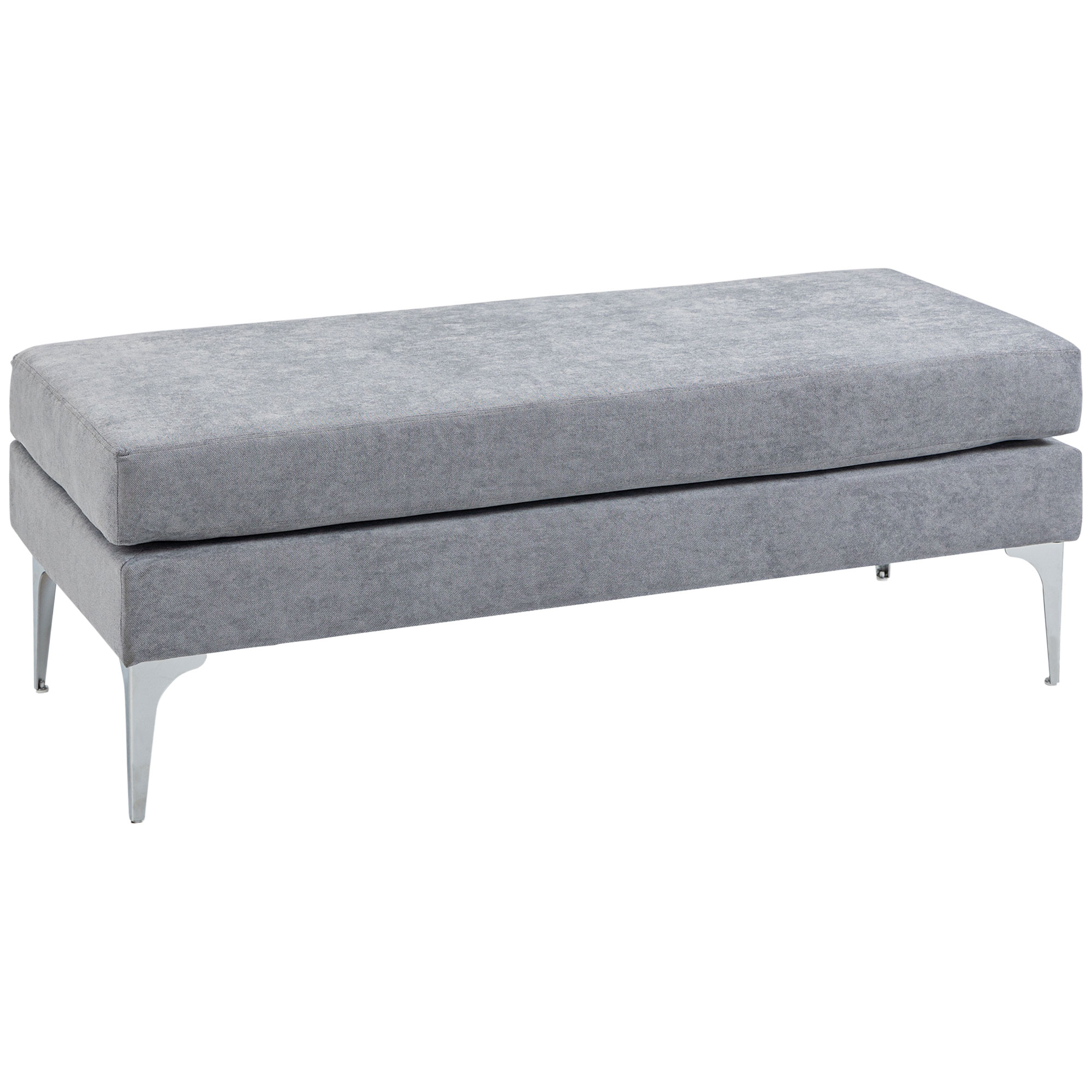 HOMCOM 48 Inches Upholstered Bedroom Bench, Modern End of Bed Bench with Double Layer Seat Cushions and Steel Legs, Light Gray