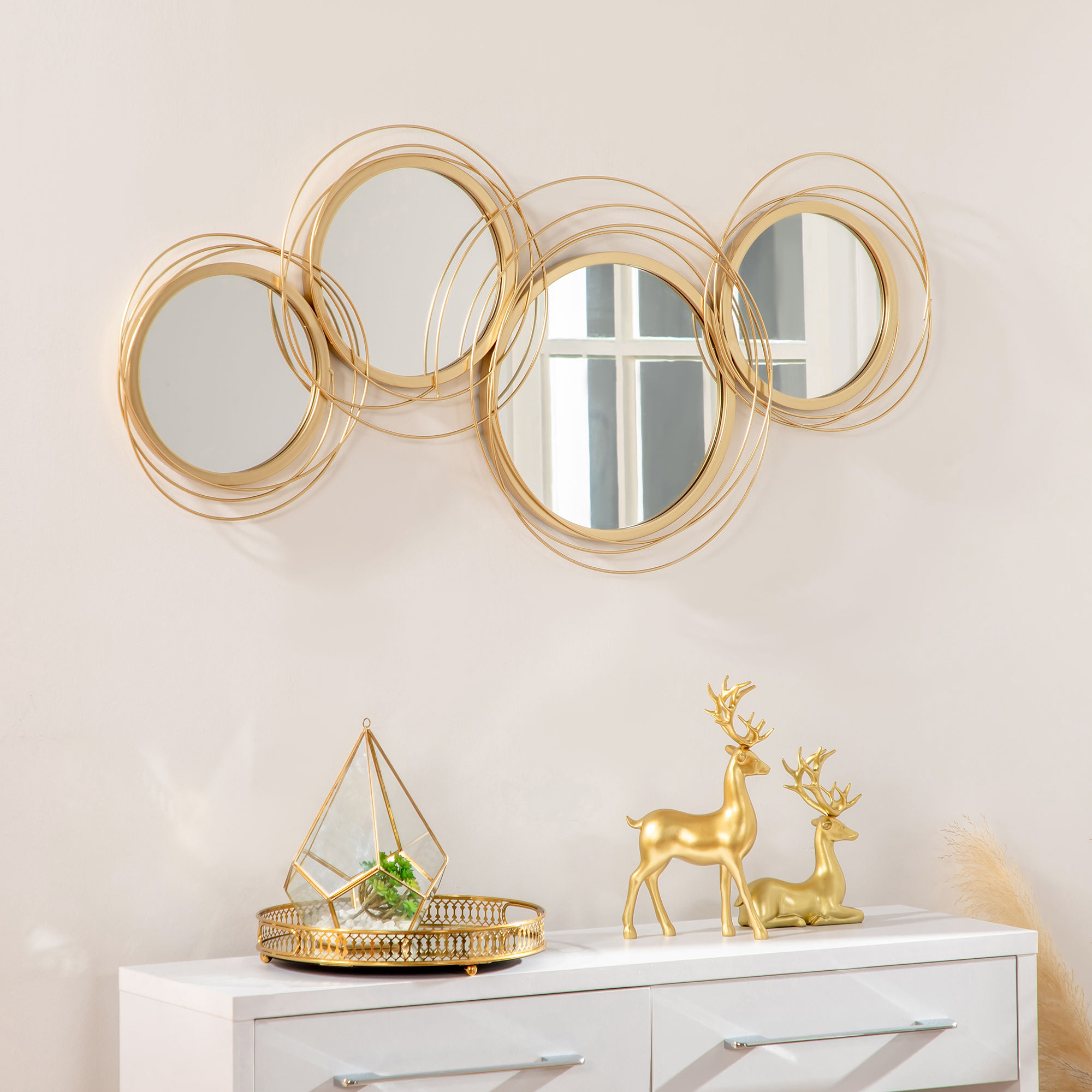 HOMCOM Metal Wall Art Modern Mirror Decor Home Hanging Wall Sculptures ...