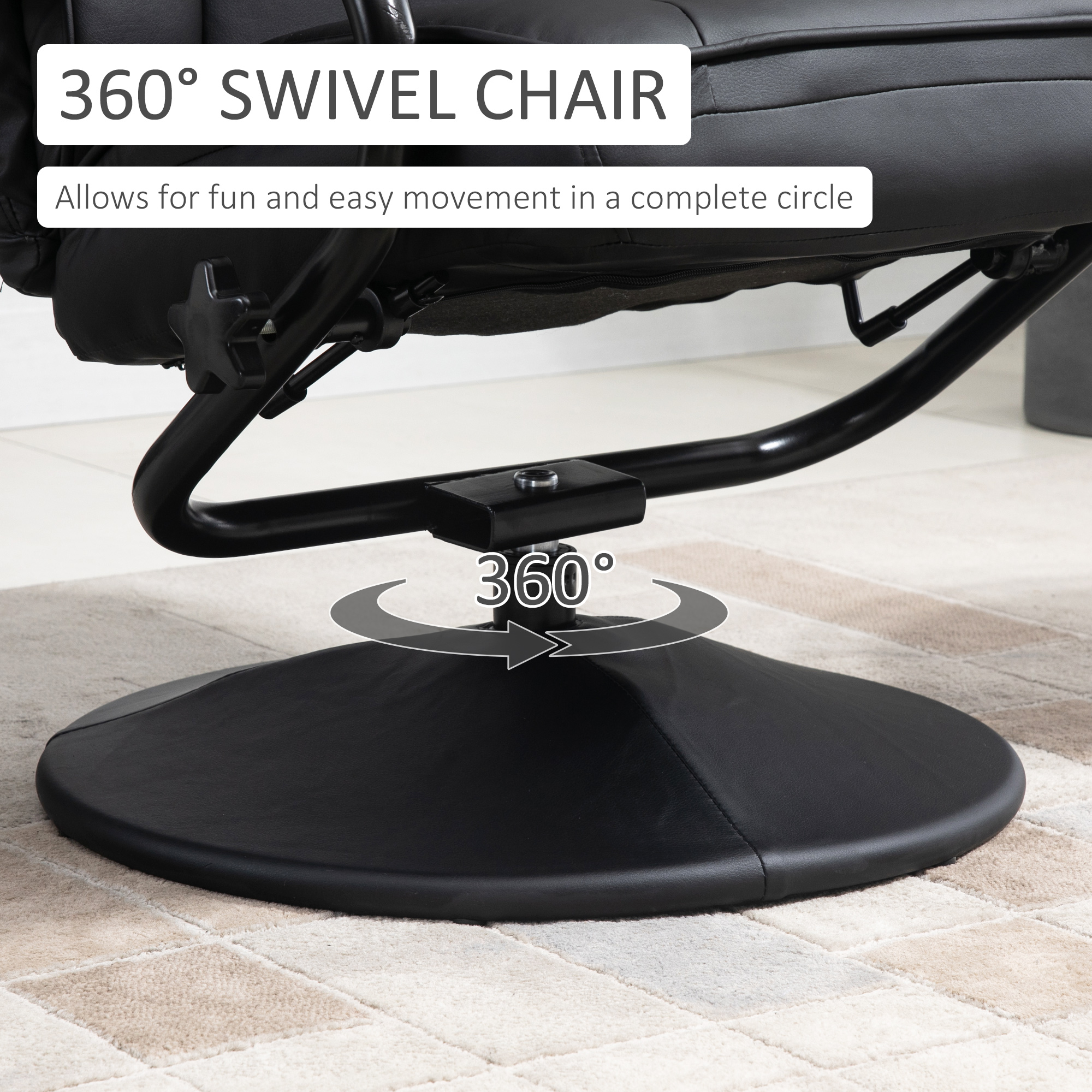 HOMCOM Swivel Recliner Black Manual PU Leather Armchair with Ottoman for Living Room Office Bedroom | Aosom.com 3