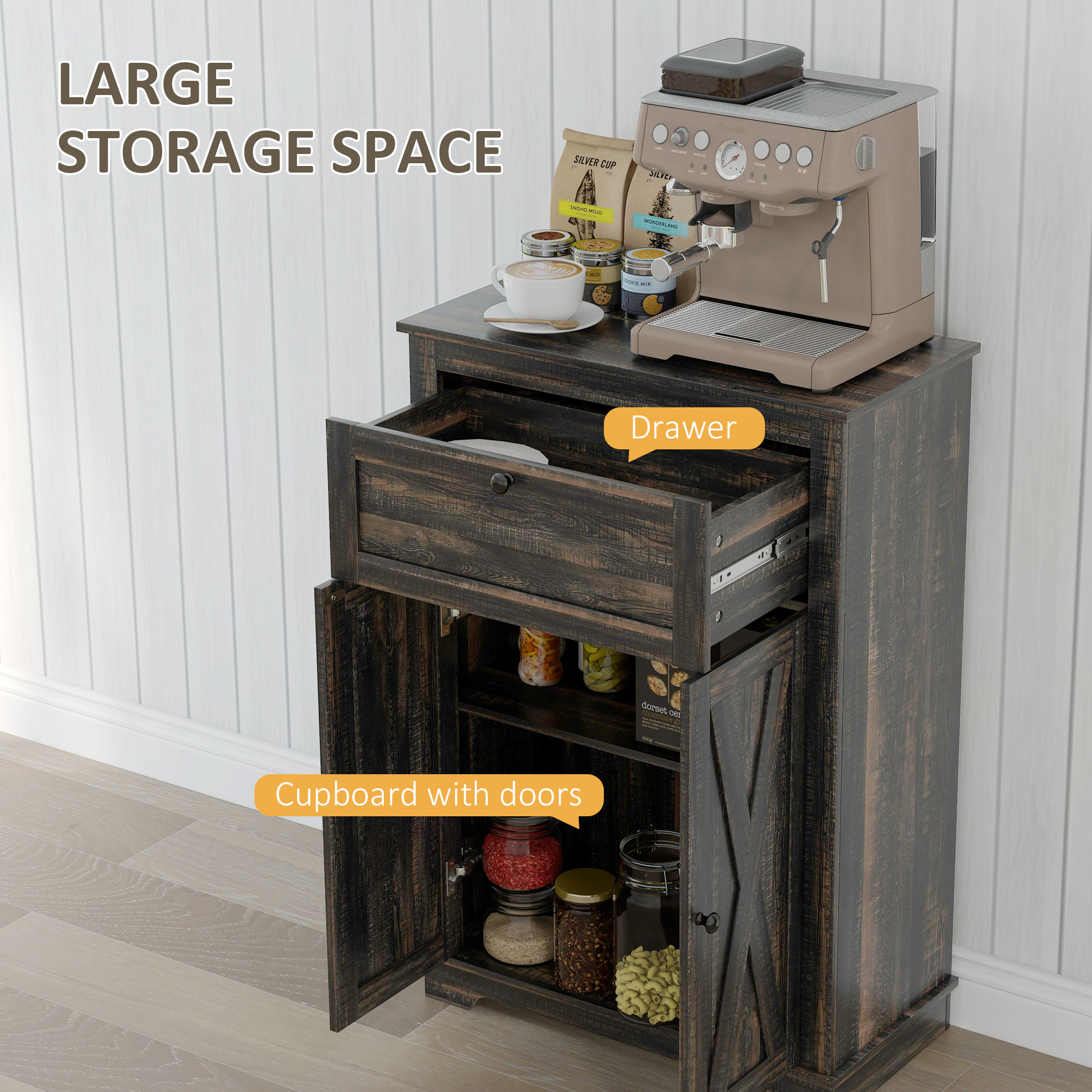 HOMCOM Sideboard Buffet Storage Cabinet, Small Free Standing Cabinet with Doors and Drawer for Kitchen, Living room, Dark Brown | Aosom.com 2