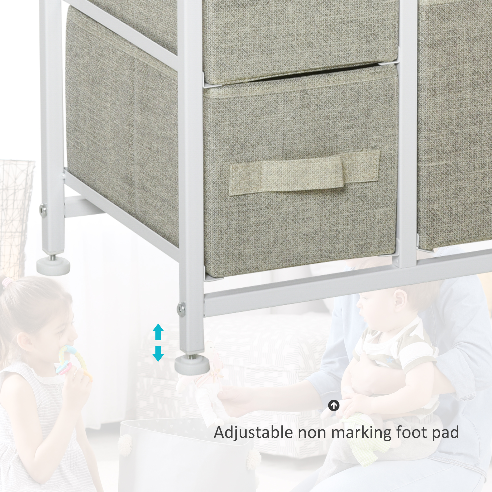 HOMCOM 7-Drawer Fabric Dresser with Easy-Pull Bins, Metal Frame for Bedroom Storage, Gray | Aosom.com 4