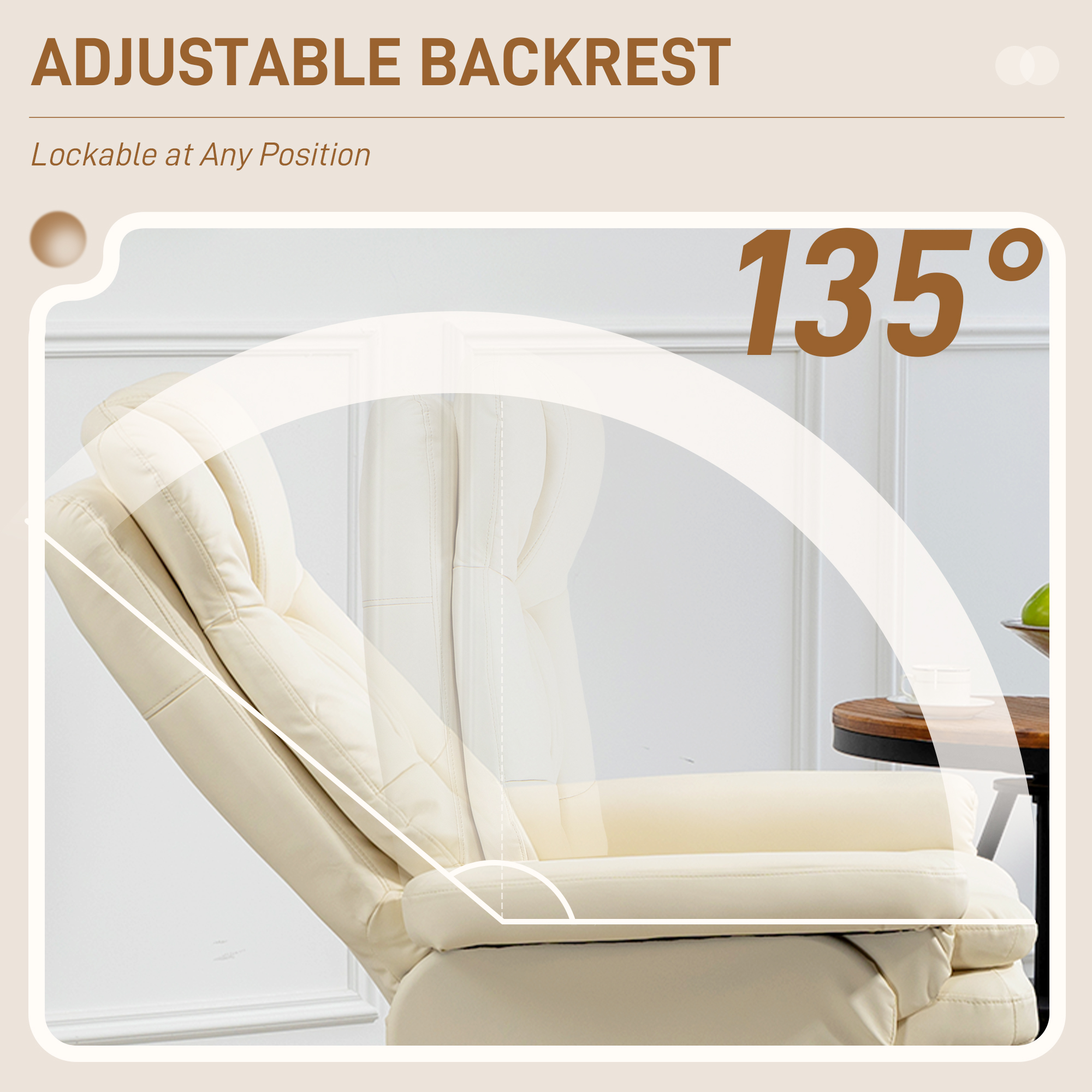 HOMCOM Swivel Recliner Chair with Ottoman, Upholstered Recliner and Footrest with Round Wrapped Base for Living Room, Cream White| Aosom.com 2