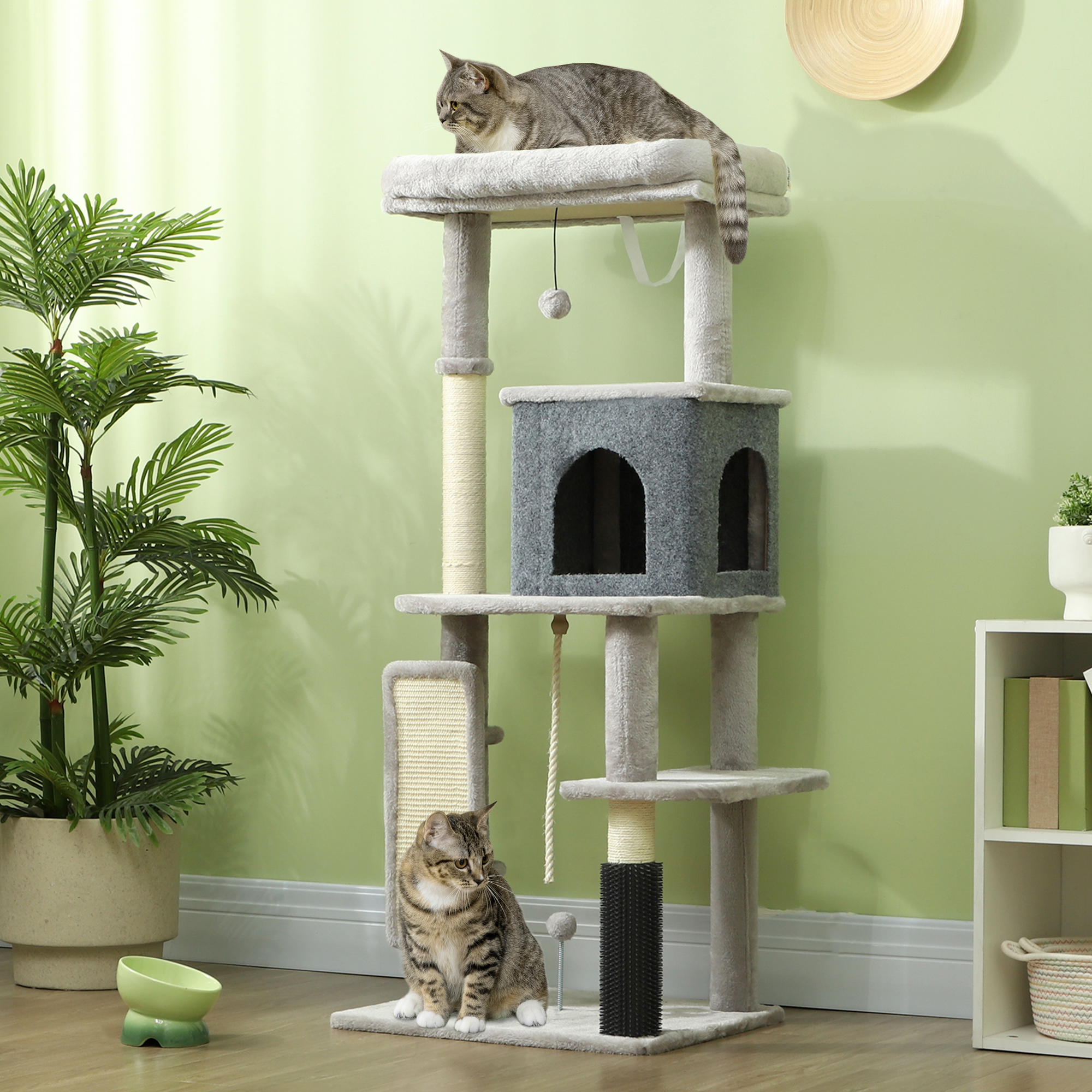 PawHut 52 Inch Cat Tree with Scratching Posts, Cat Bed, Condo
