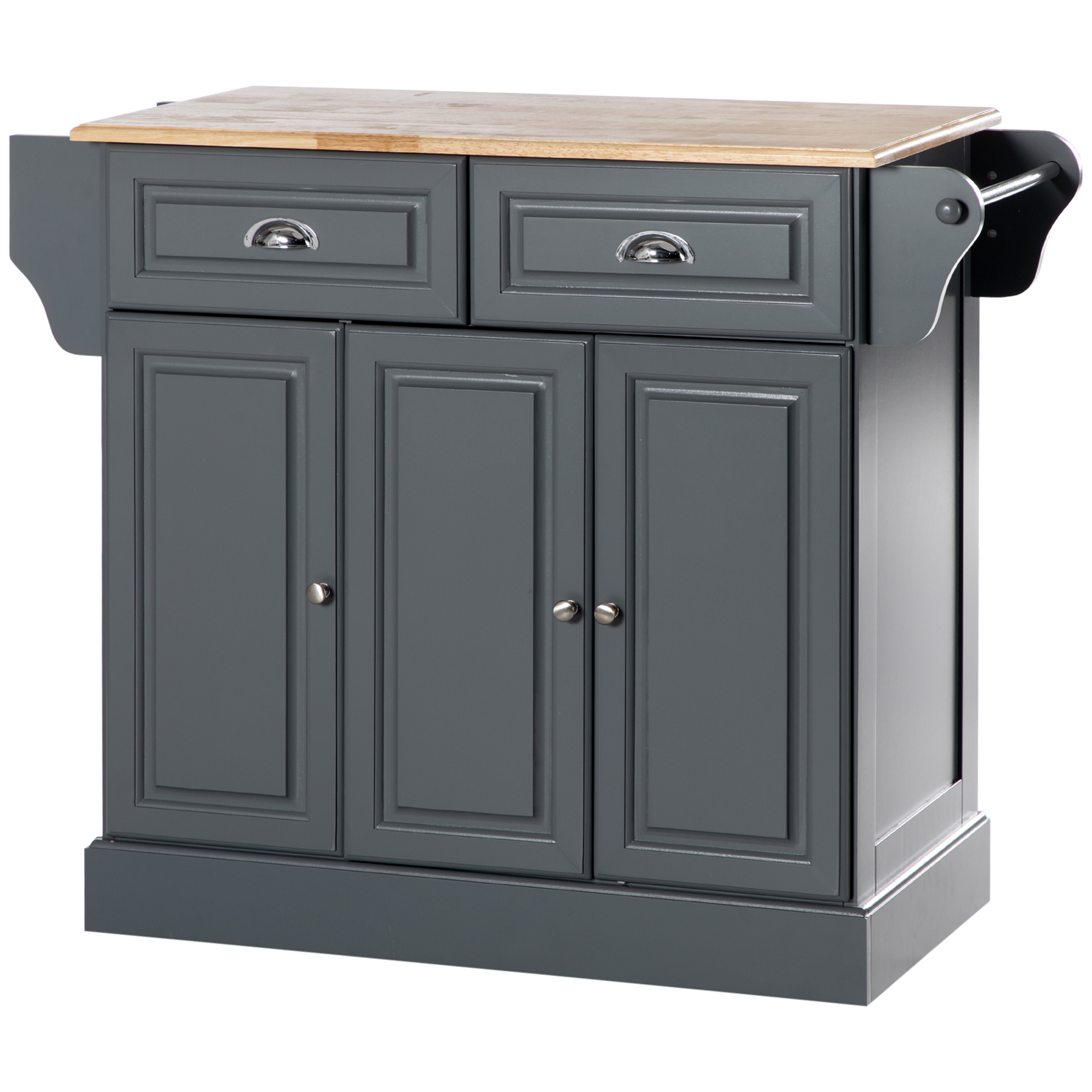 HOMCOM Triple-Cabinet Kitchen Island on Wheels, Kitchen Storage Cabinet with Drawers, Rolling Utility Cart, Dark Gray