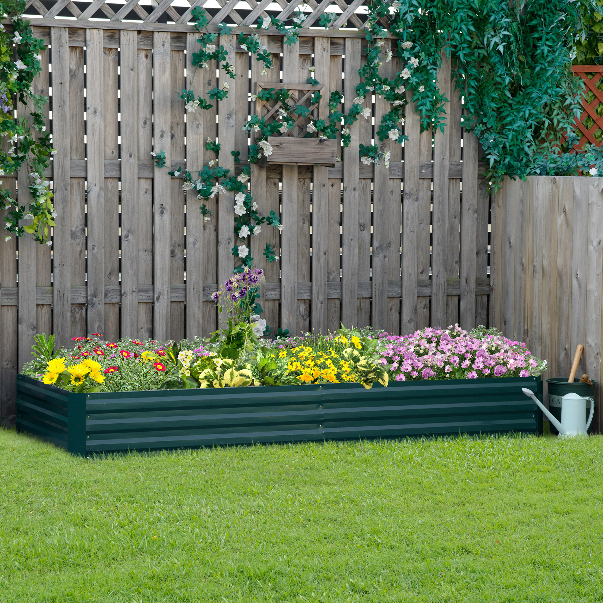 Outsunny Galvanized Raised Garden Bed 95" x 36" x 12" Metal Elevated Planter for Flowers Herbs Succulents Outdoor Gardening Green Aosom Canada