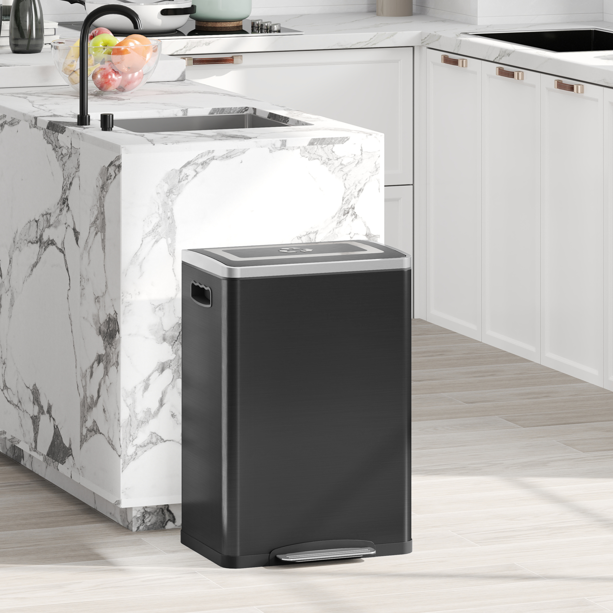 HOMCOM 2 x 20 Liter Garbage Bin, Stainless Steel Garbage Can with Soft-Close Lid and Removable Inner Buckets, Black Aosom Canada
