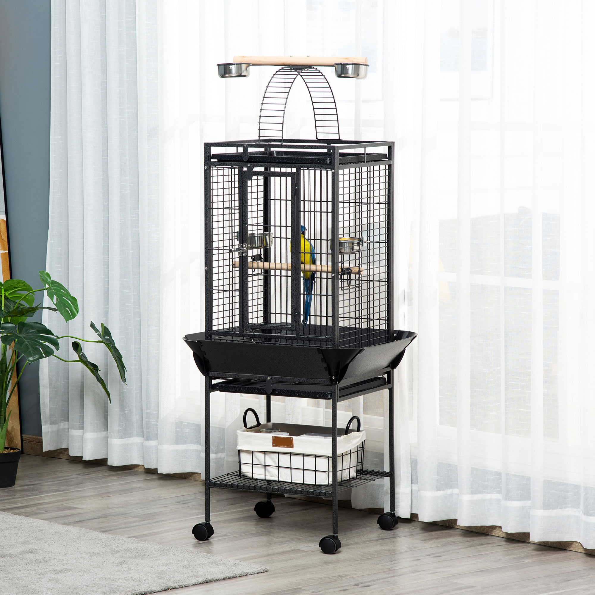 PawHut 61 Inch Bird Cage Parakeet House for finches, budgies with Stand, Pull Out Tray, Play Top, Storage Shelf, Food Container Aosom Canada
