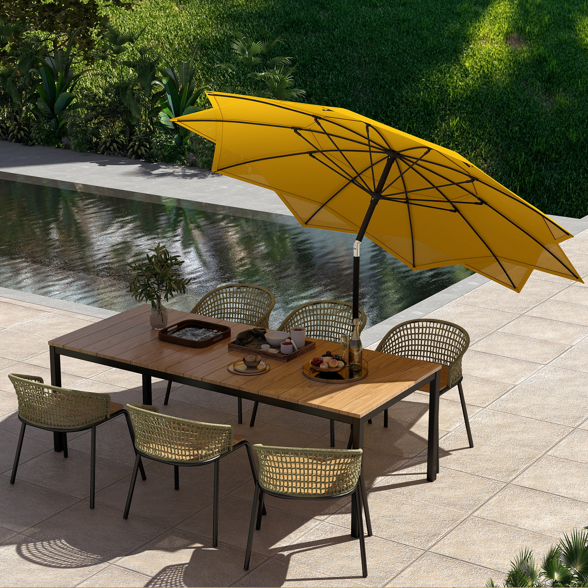 Outsunny 8.5FT Parasol with 10 Ribs, Air Vents, Crank Handle
