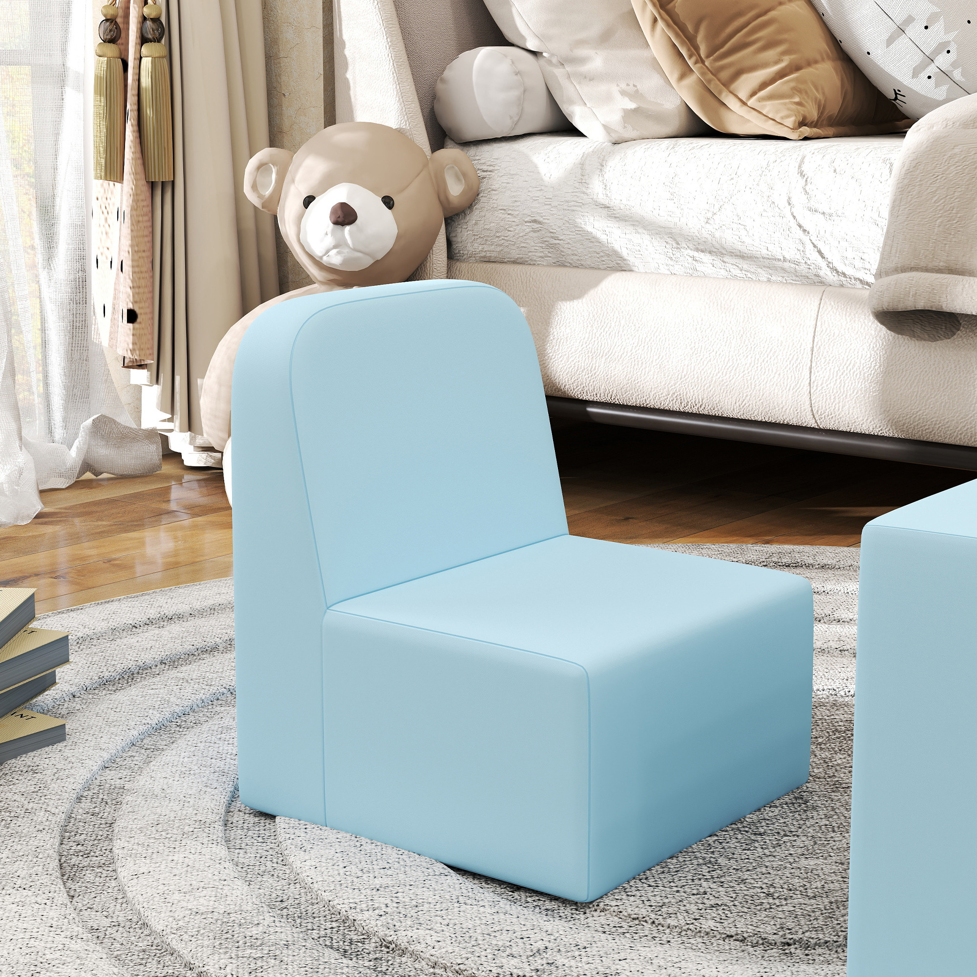 Qaba 2-in-1 Multifunctional Convertible Children Table and Chair Set, Kids Sofa with Extra Thick and Soft Padding, Light Blue | Aosom.com 6