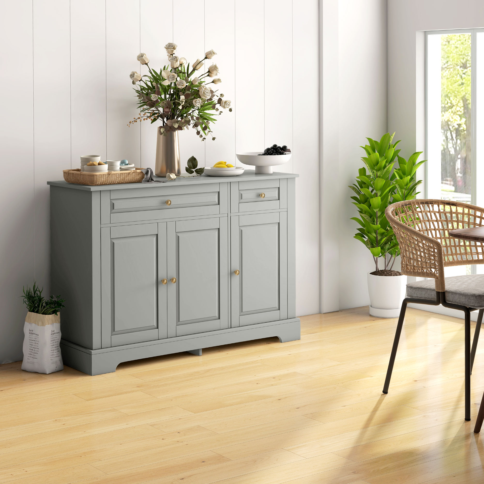 HOMCOM Modern Sideboard Cabinet, Buffet Cabinet with 2 Drawers and Adjustable Shelves, Buffets Tables for Dining Room, Grey Aosom Canada