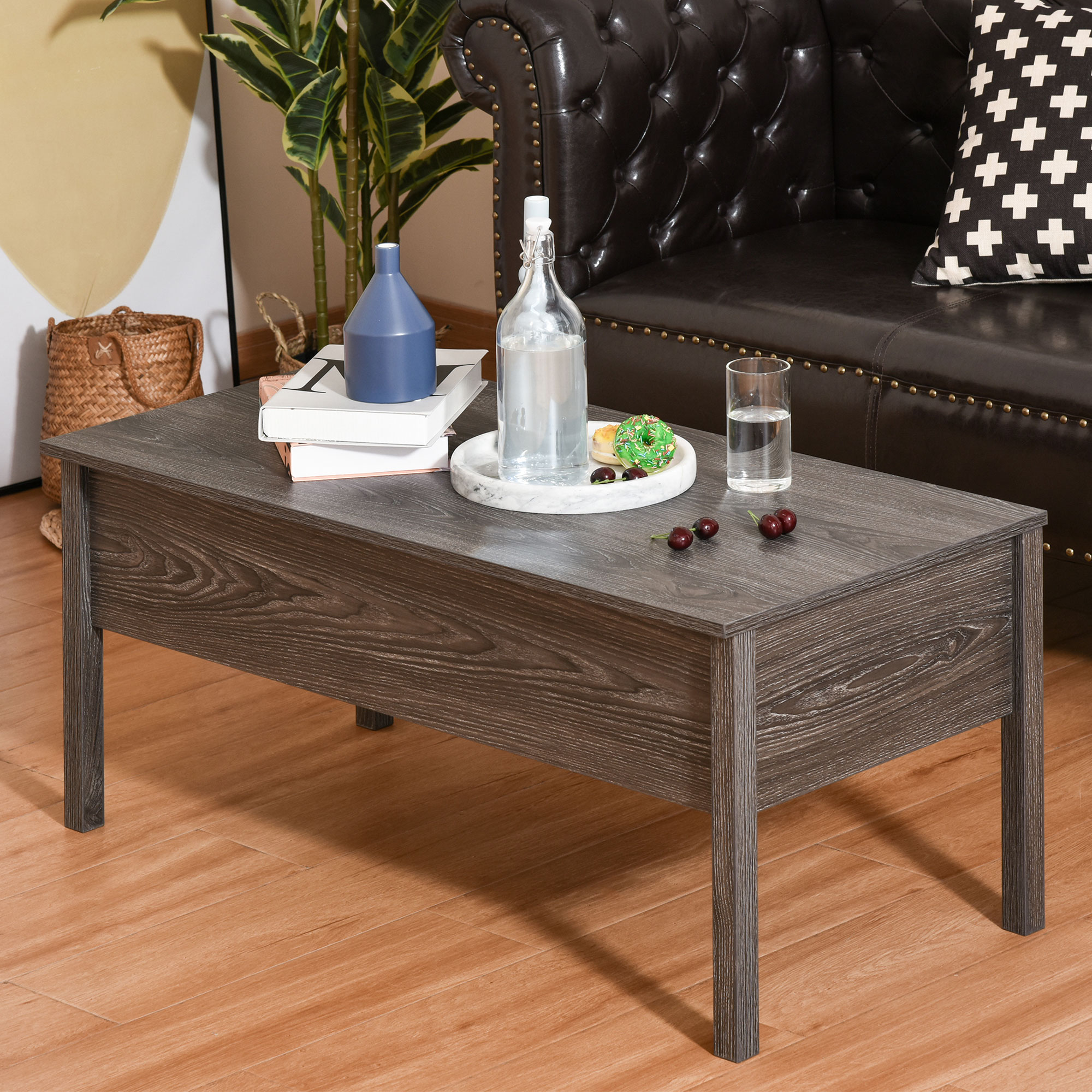 HOMCOM Modern Lift Top Coffee Table with Hidden Storage Light Grey Woodgrain for Stylish Living Room | Aosom.com 6