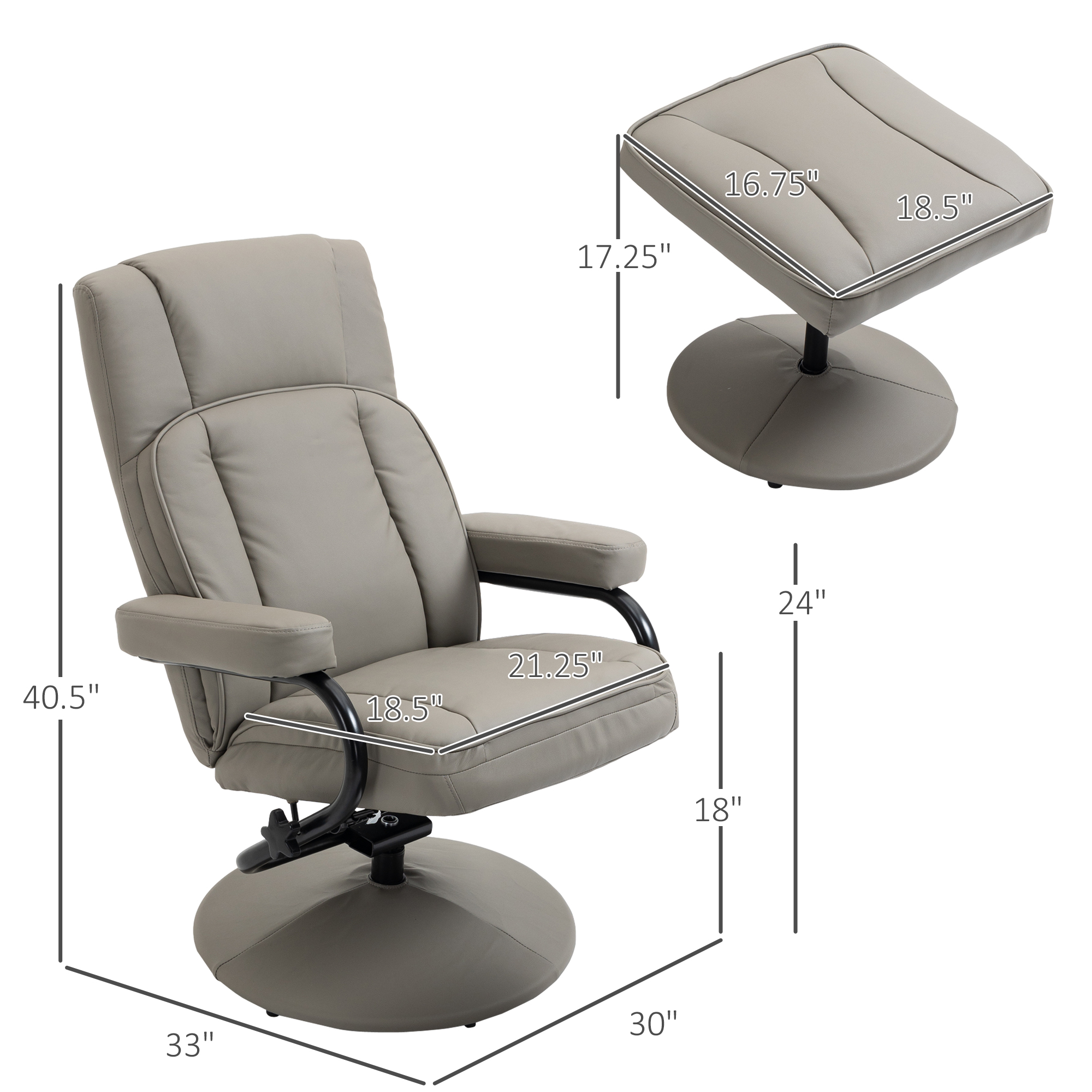 HOMCOM Swivel Recliner Grey Manual PU Leather Armchair with Ottoman for Living Room Office Bedroom | Aosom.com 1