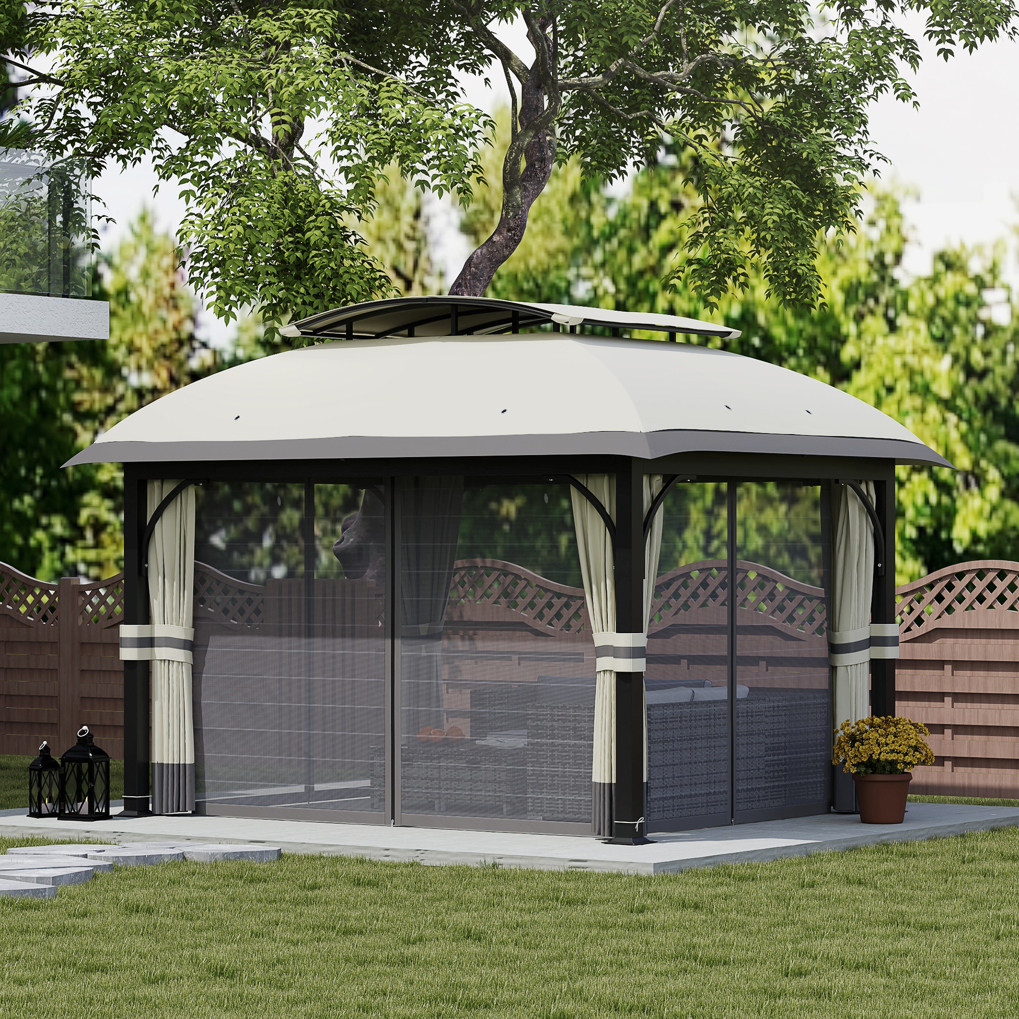 Outsunny 11' x 13' Patio Gazebo, Double Roof Outdoor Gazebo Canopy with ...