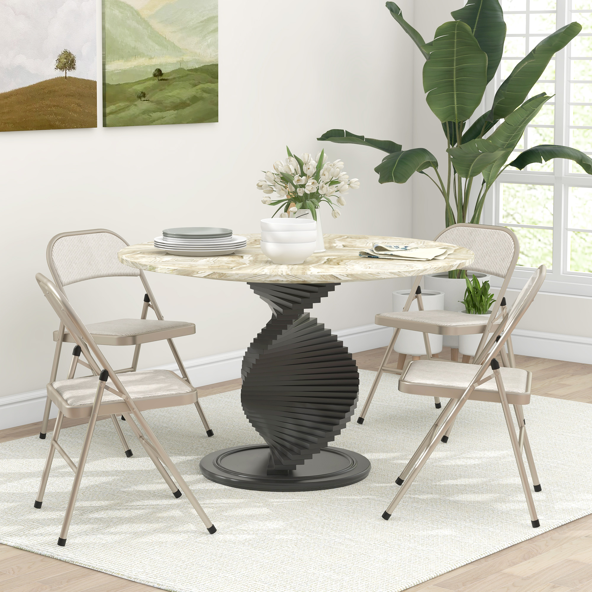 HOMCOM Set of 4 Metal Foldable Chairs, Linen Fabric Padded Folding Chairs with Cushion Seat and Open Back for Indoor, Beige Aosom Canada