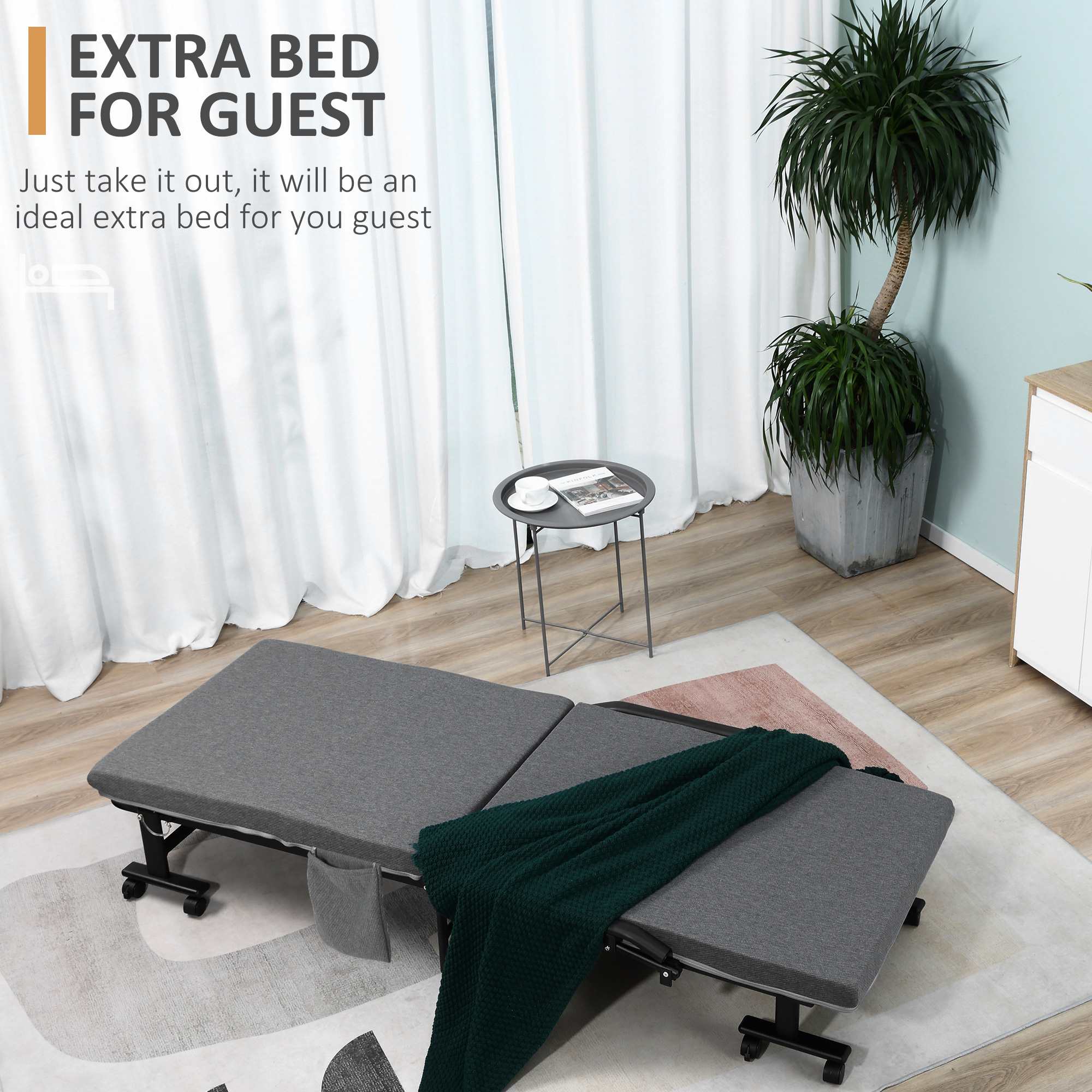 HOMCOM Portable Dark Grey Rollaway Bed, Folding, Adjustable Backrest, Guest Bed on Wheels | Aosom.com 2