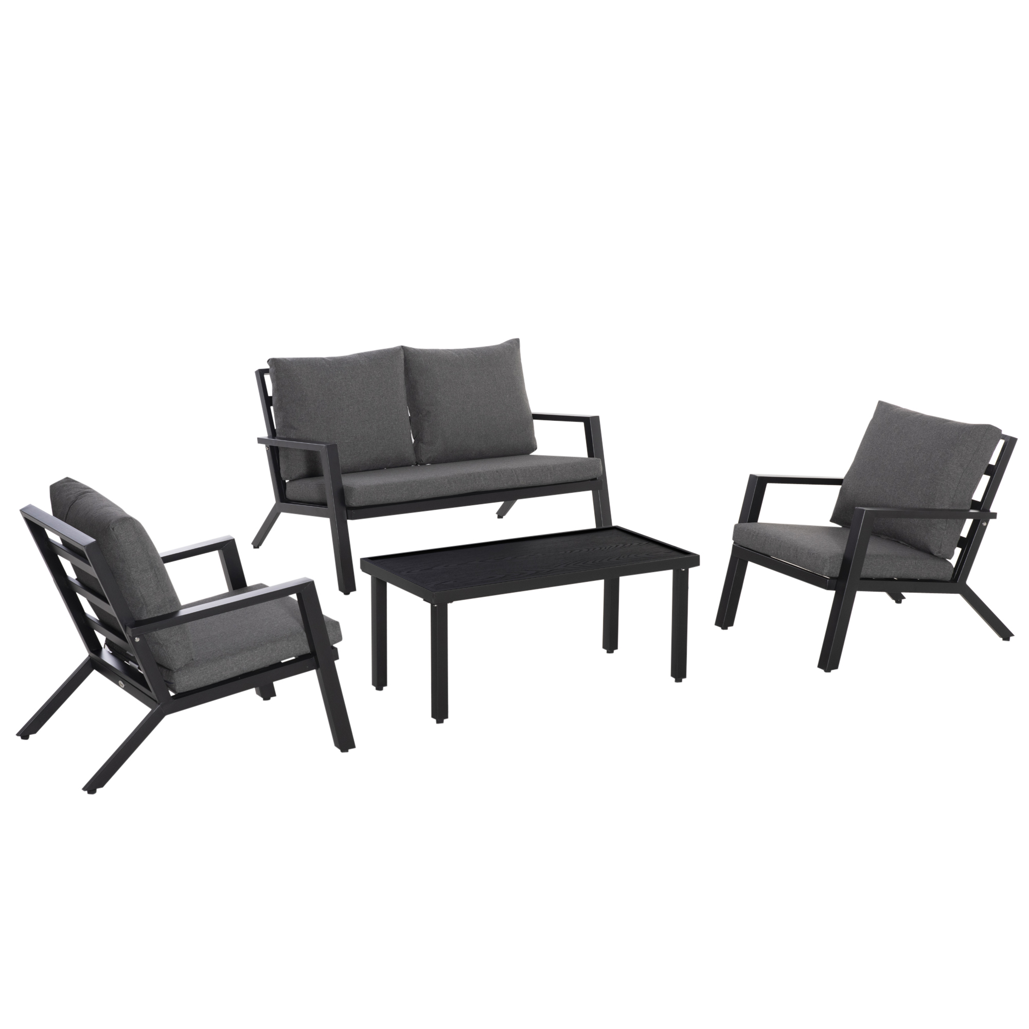 Outsunny 4-Piece Patio Furniture Set, Outdoor Conversation Armchairs, Loveseat, Coffee Table, Cushions, Black, Backyard Lawn Garden | Aosom.com