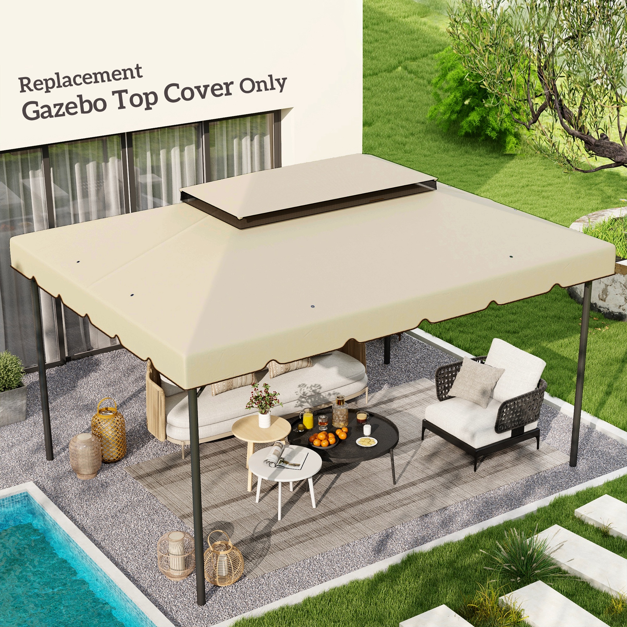 OnOFF  Outsunny 12.8' x 9.5' Gazebo Replacement Canopy, Gazebo Top