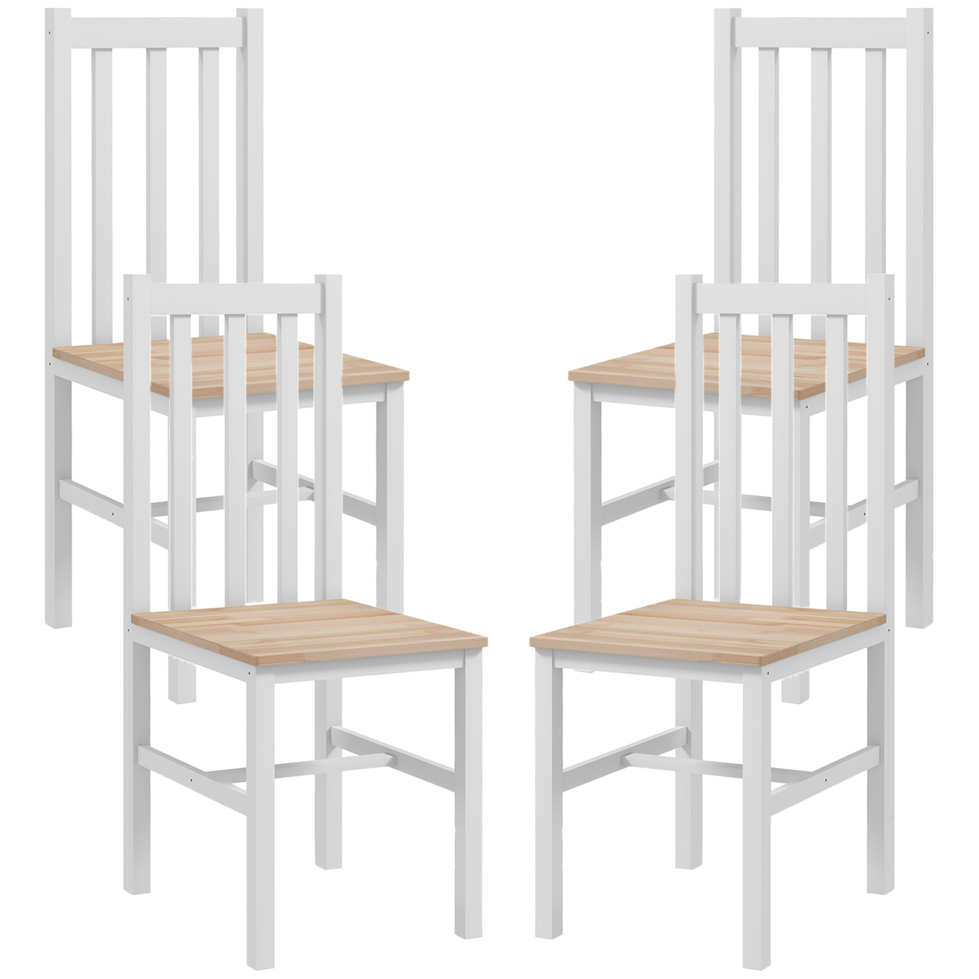 HOMCOM Dining Chairs, Set of 4 Farmhouse Kitchen & Dining Room Chairs with Slat Back, Pine Wood Seating , White| Aosom.com