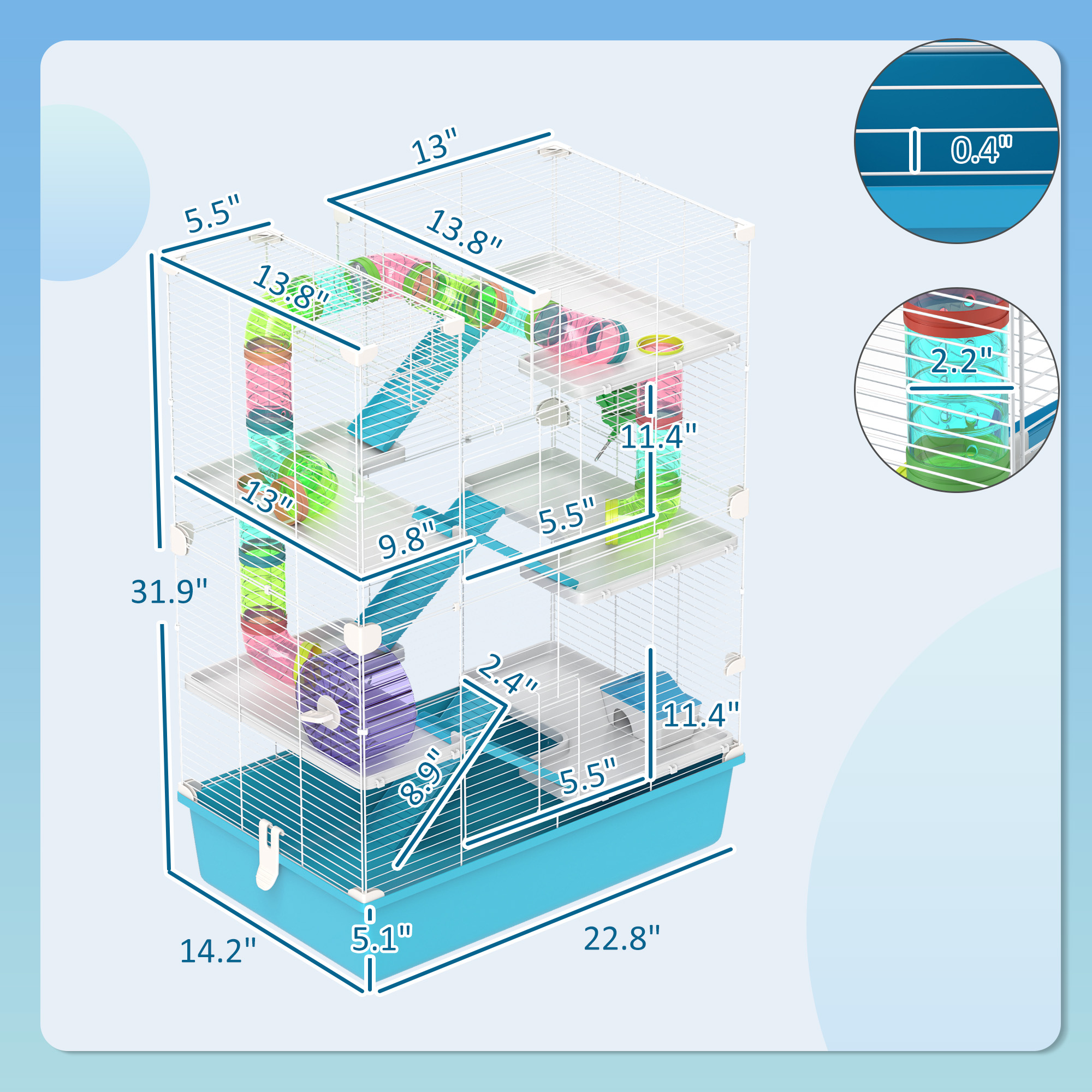 HANTEl ミニチュア ロバ PawHut 6 Tier Hamster Cage with Tubes and Tunnels, Hut