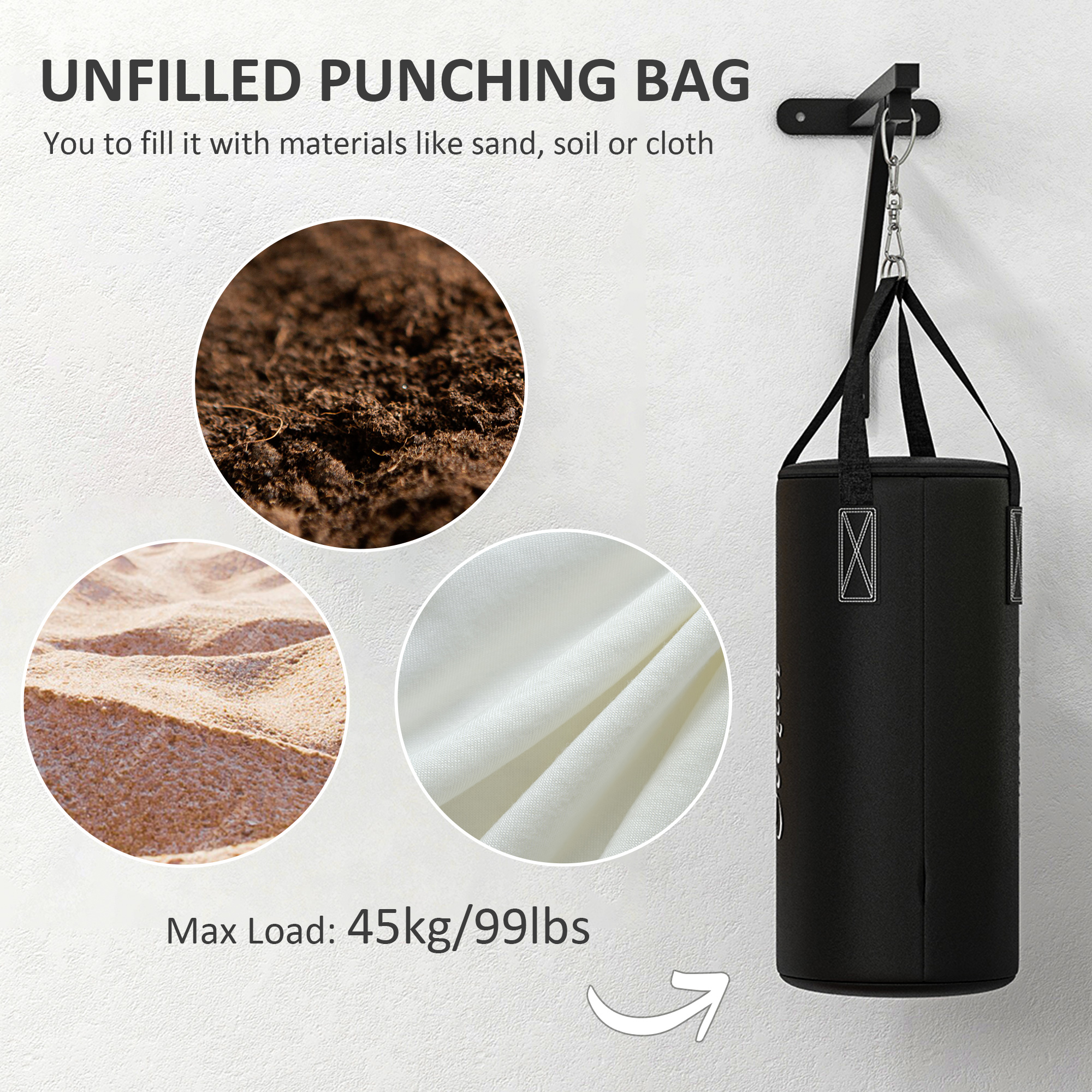 Soozier Heavy Bag Wall Mount Set, Unfilled Punching Bag Hanger with Boxing Gloves for Muay Thai and MMA Training | Aosom.com 2