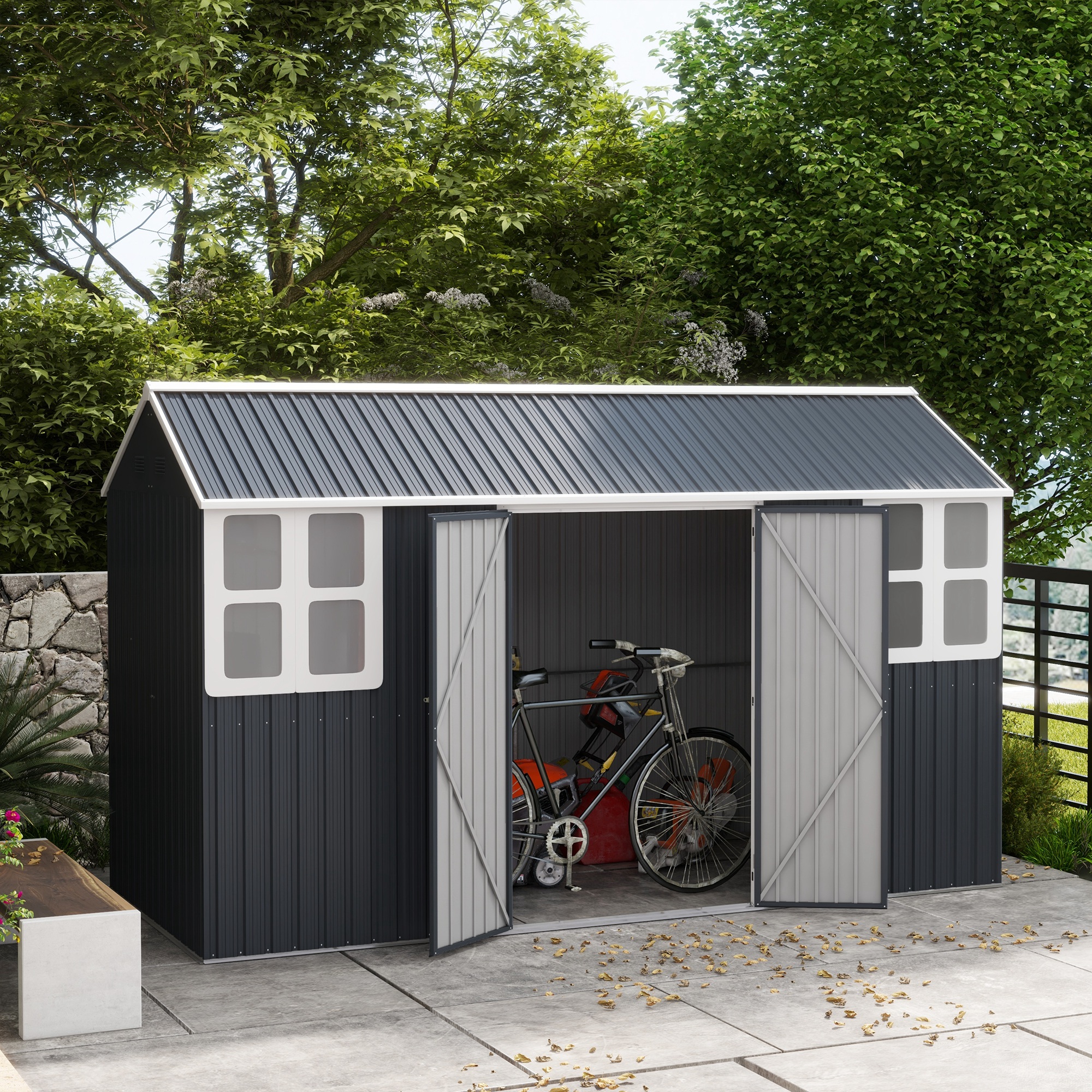 soi* Outsunny 12' x 5.5' Metal Garden Storage Shed, Outdoor Tool