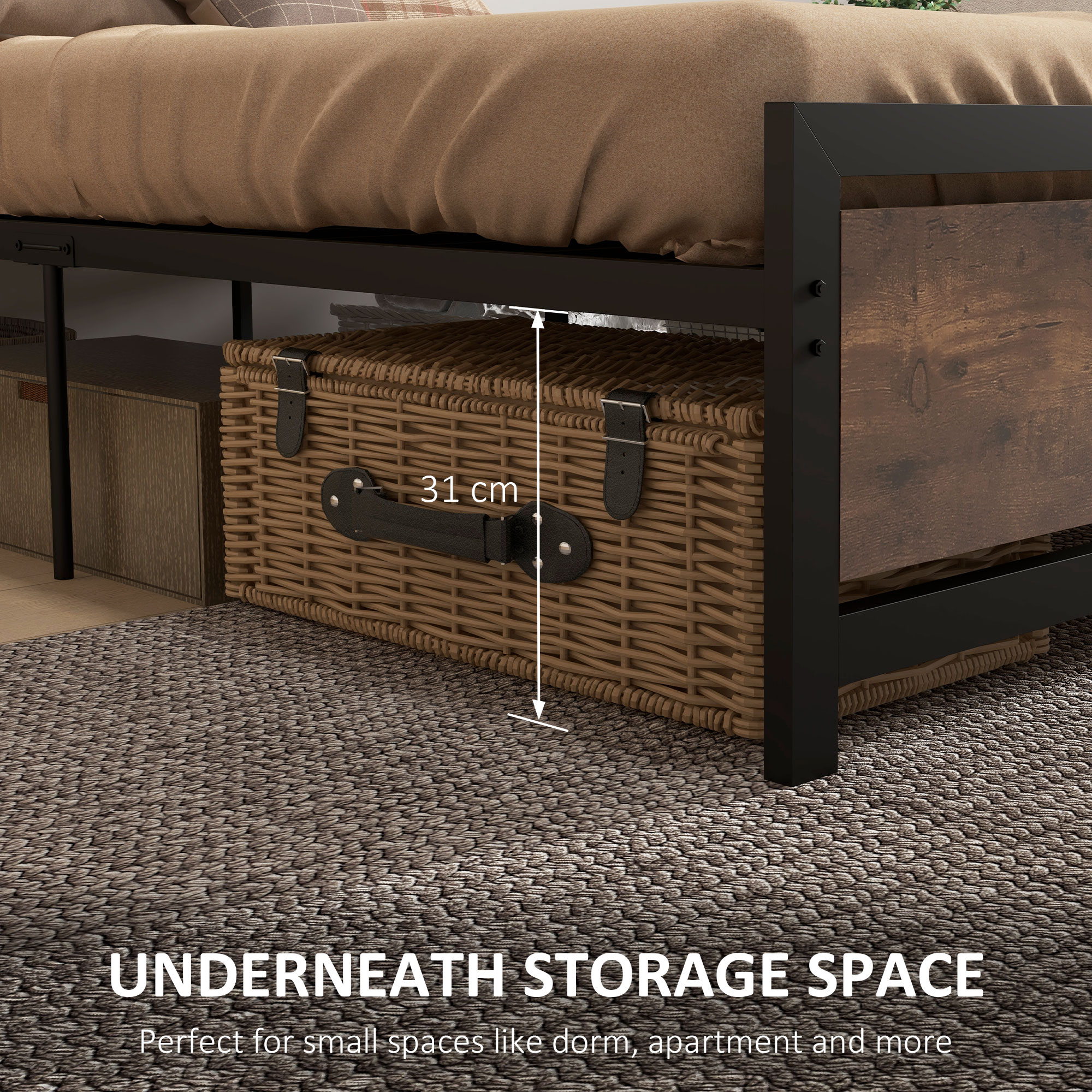 HOMCOM Full Twin Size Metal Bed Frame w/Headboard Footboard Strong Slat Support Underbed Storage | Aosom.com 3
