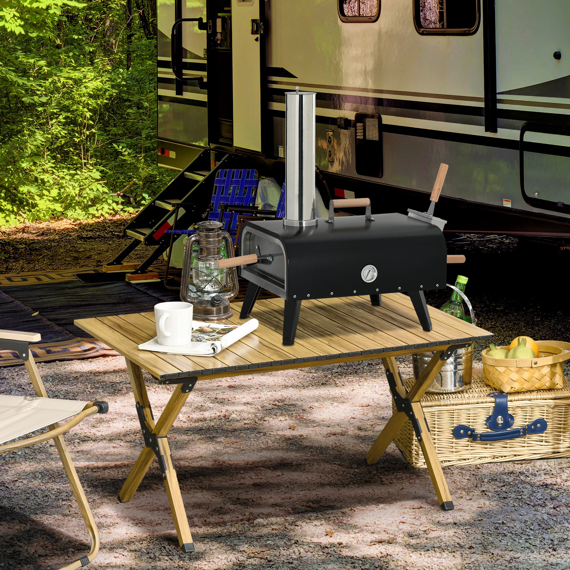Outsunny Wood Fired Pizza Oven Stainless Steel Pizza Maker with