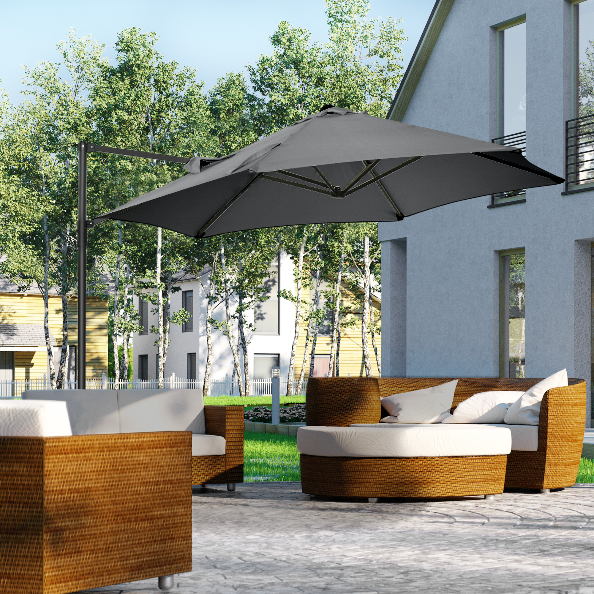Outsunny 8' x 8' Square Patio Hanging Offset Umbrella with