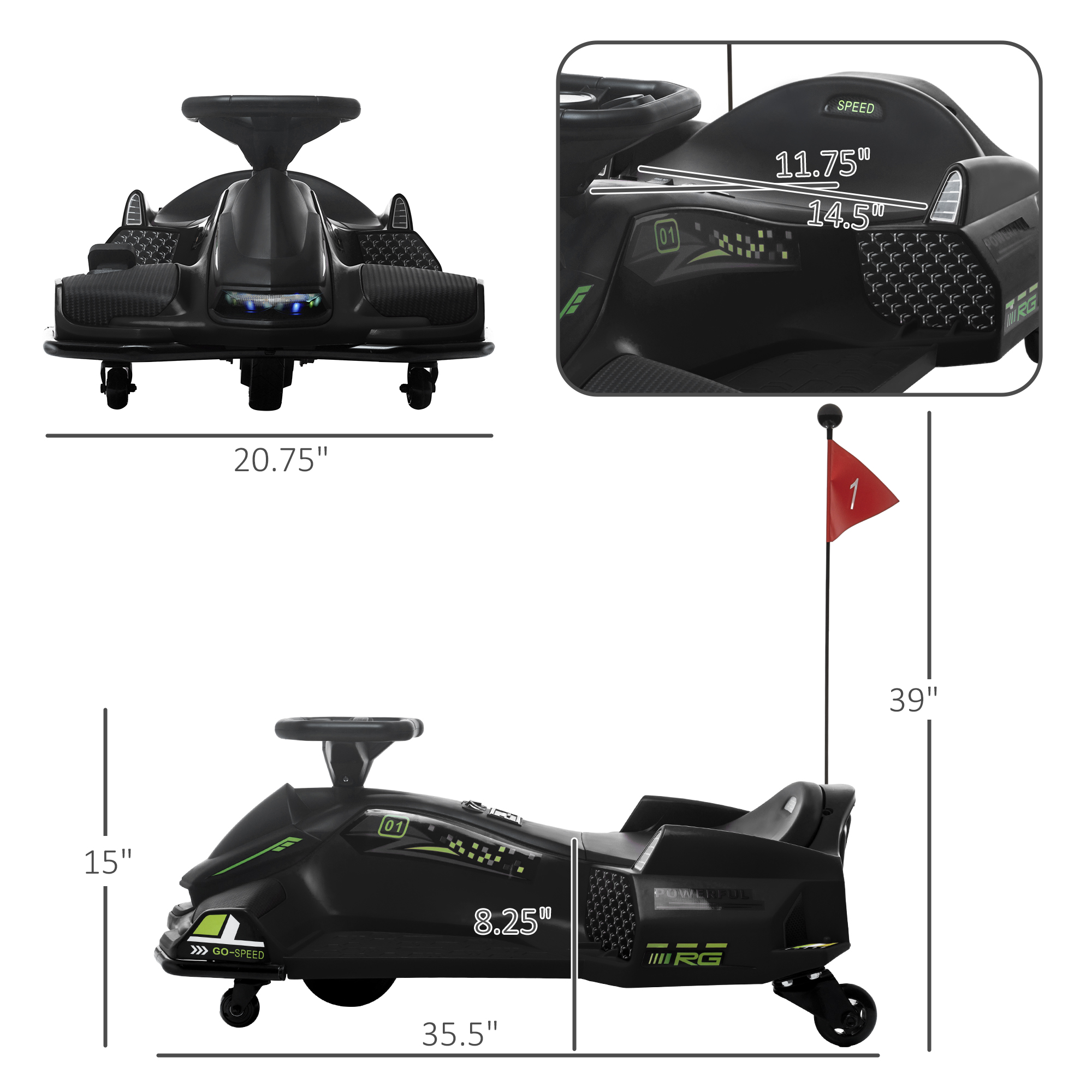 Electric Drifting Go Kart with Slow Start, Music, Colorful