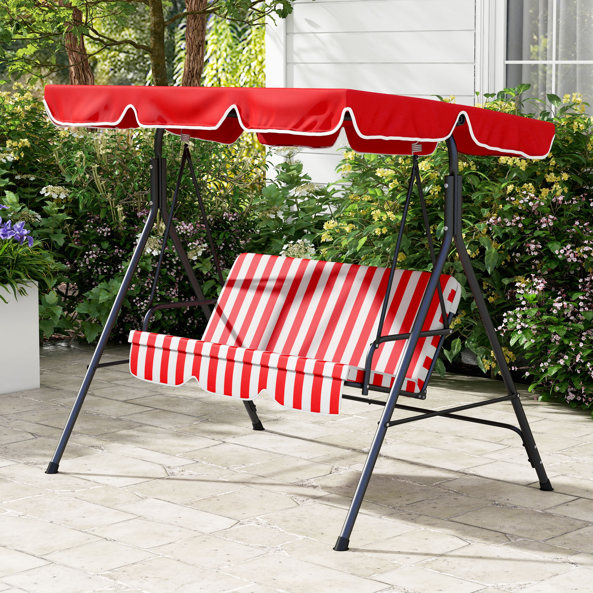 Outsunny 3-Seater Outdoor Porch Swing with Adjustable Canopy, Patio Swing Chair for Garden, Poolside, Backyard, Red Aosom Canada