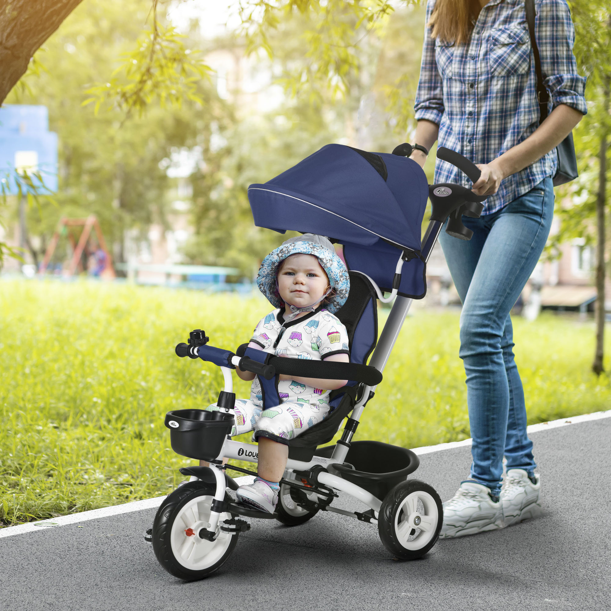 Qaba 6 in 1 Toddler Tricycle with Parent Push Handle, Canopy